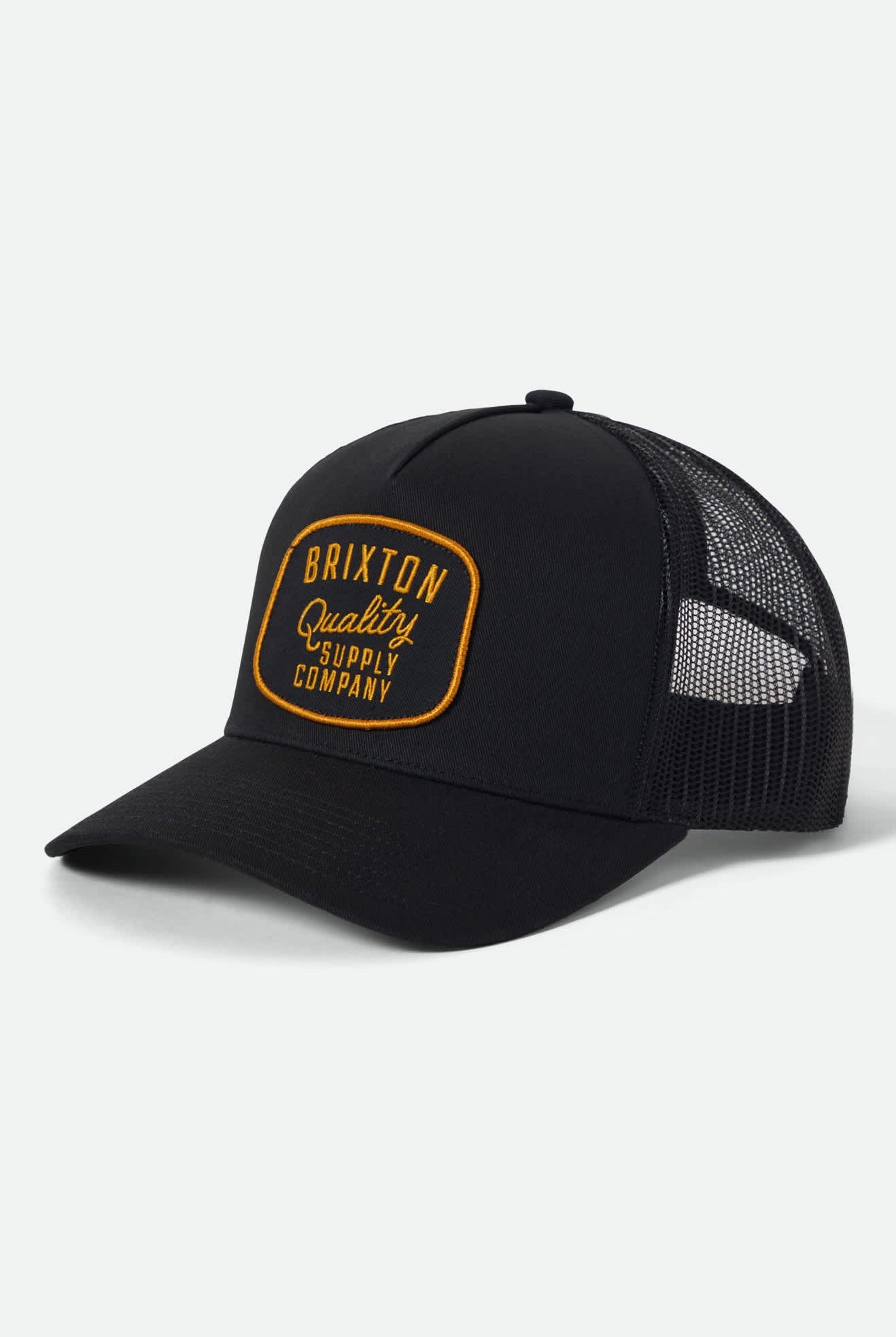 Unisex Hubal NetPlus Trucker Hat in the color Black/Black - Front Product View