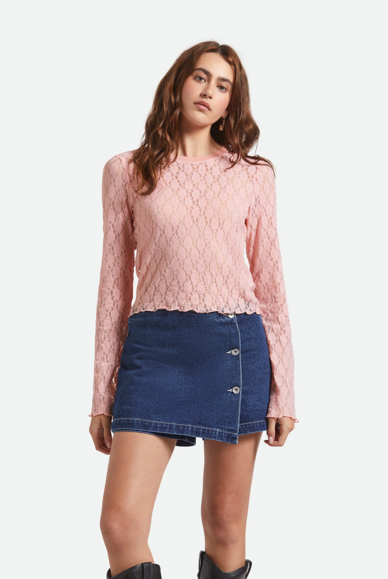 Women's Dolly Slim L/S Knit T-Shirt in the color Mellow Rose - Women's Front View