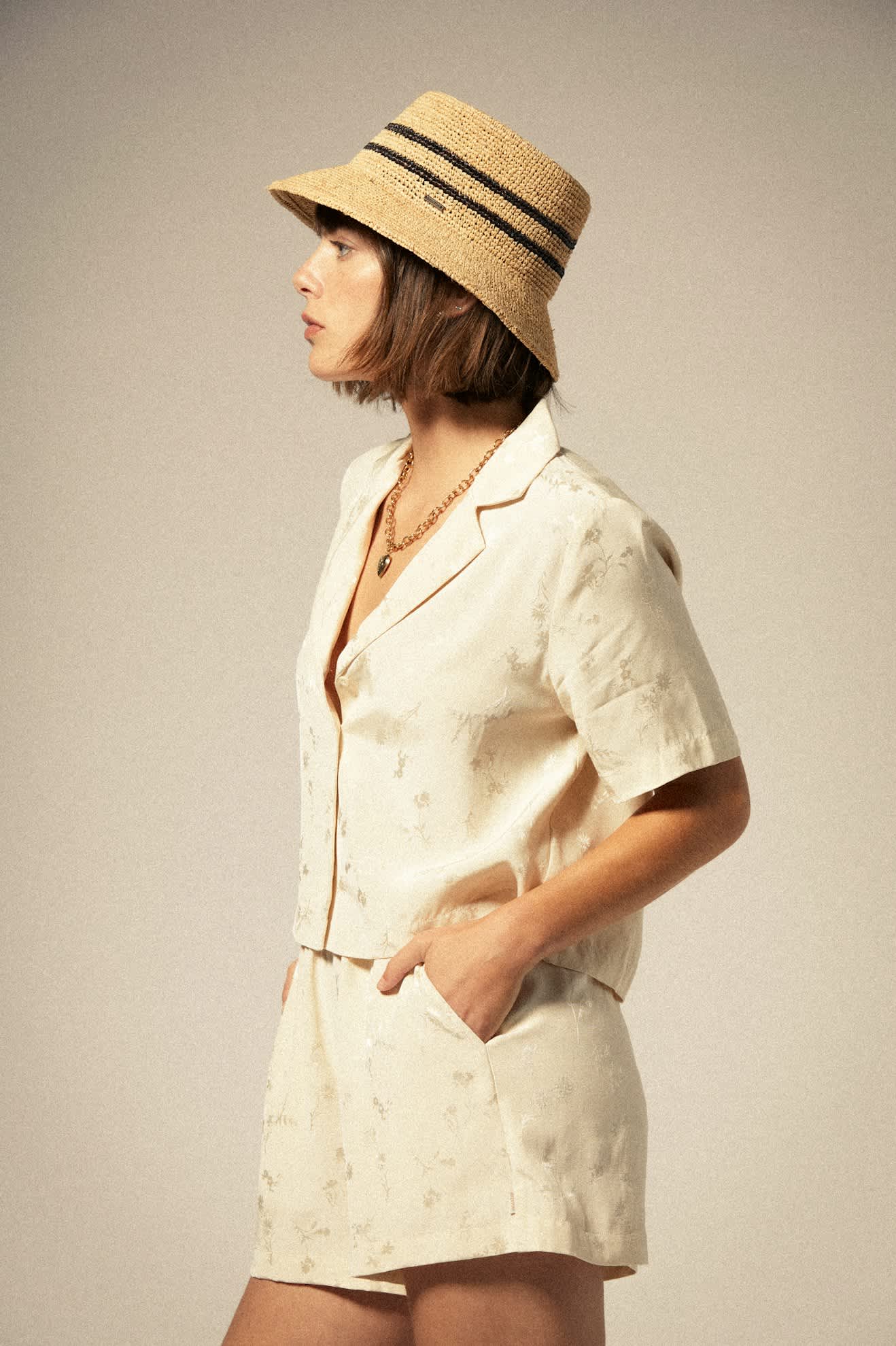 Women's Silky S/S Jacquard Button Down in the color Whitecap Floral Jacquard - Women's Front View