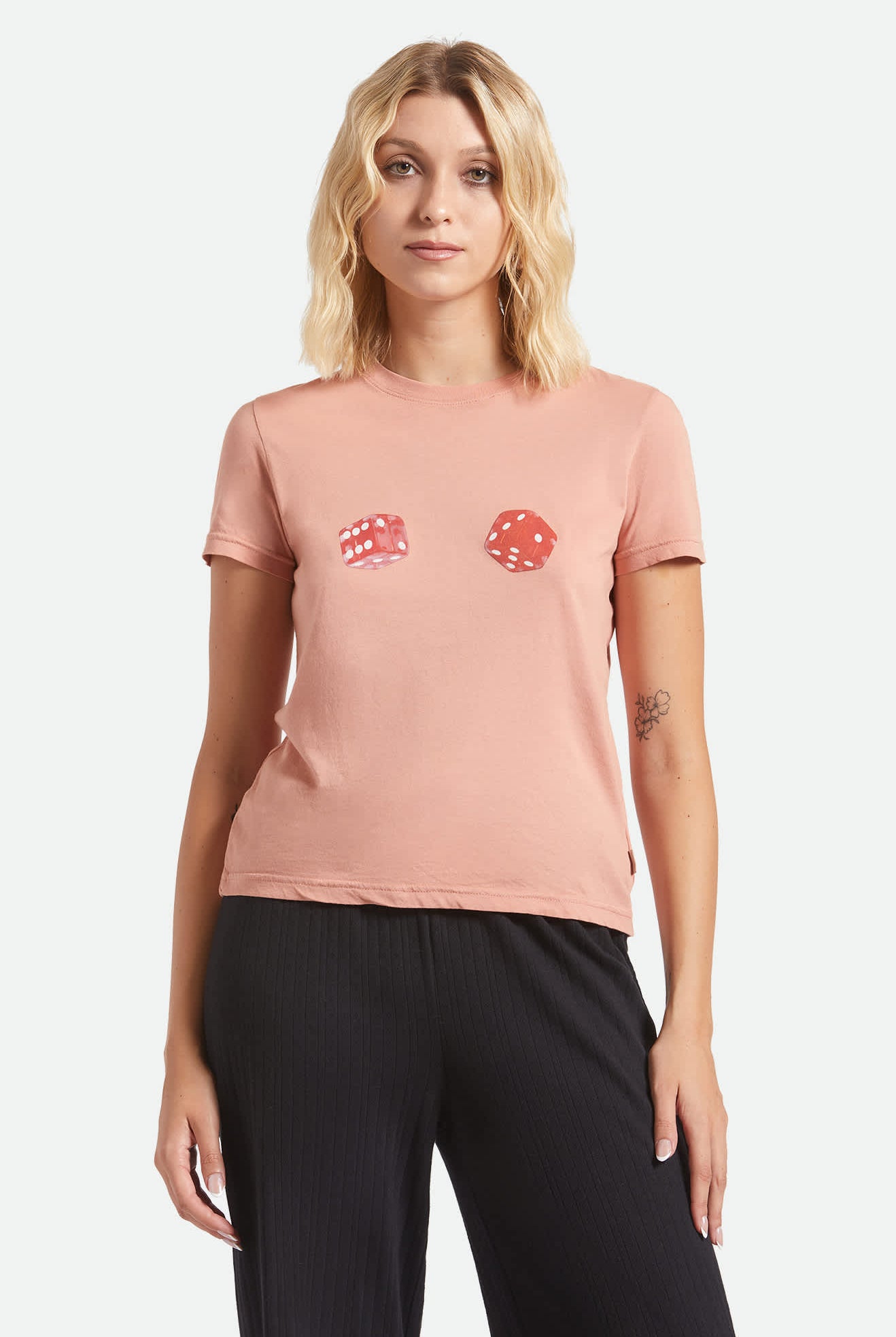 Women's Tossed Dice Crew T-Shirt in the color Italian Clay - Women's Front View