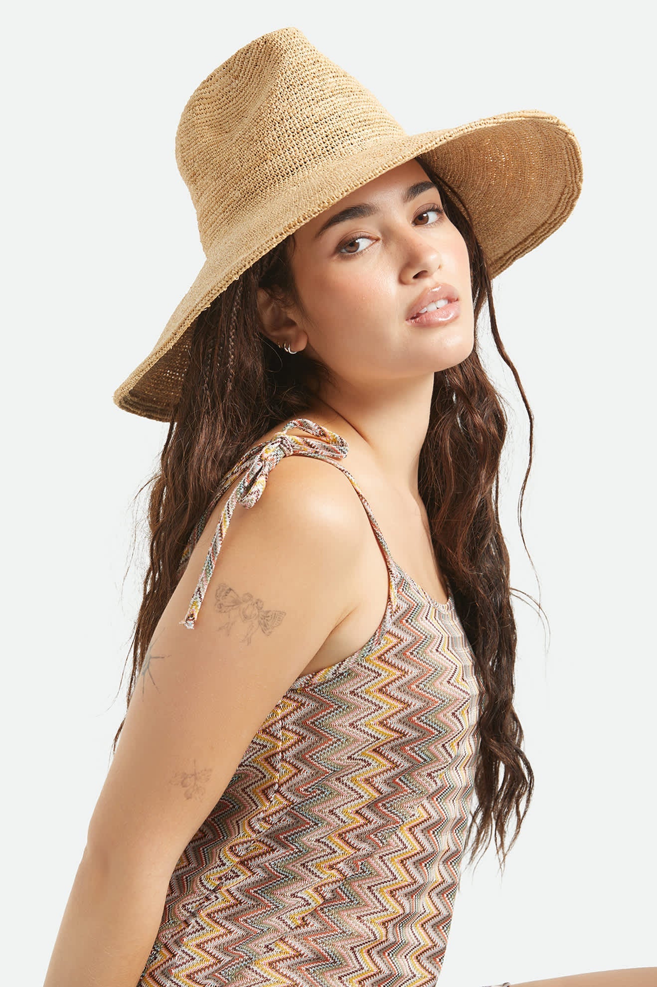 Women's Helena Straw Sun Hat in the color Tan - Women's Front View