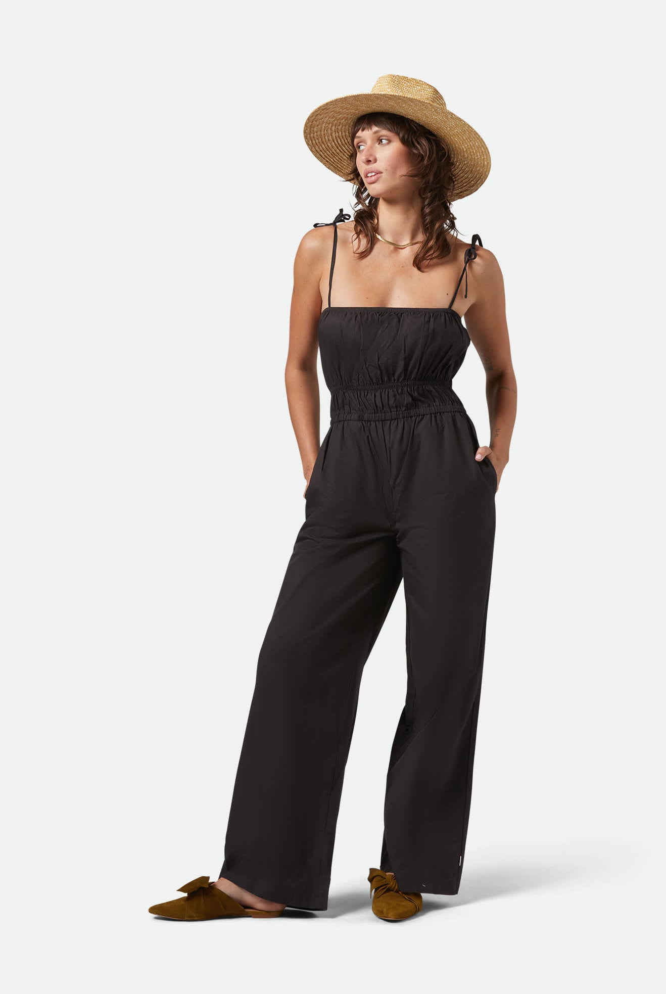Women's Eden Smocked Jumpsuit in the color Black - Women's Front View