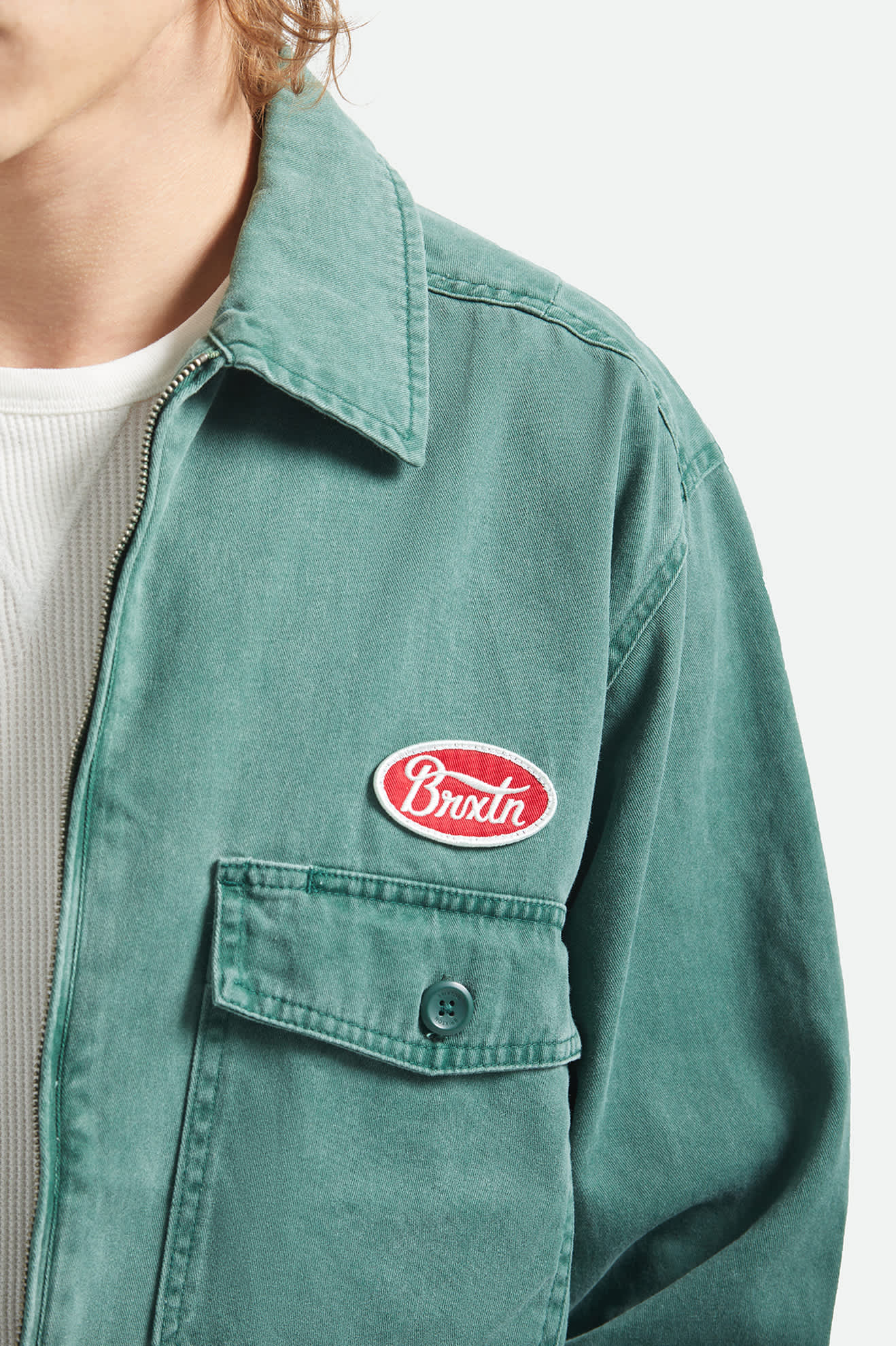 Men's Trademark Lightweight Garage Jacket in the color Washed Primal Green - Additional Fit image