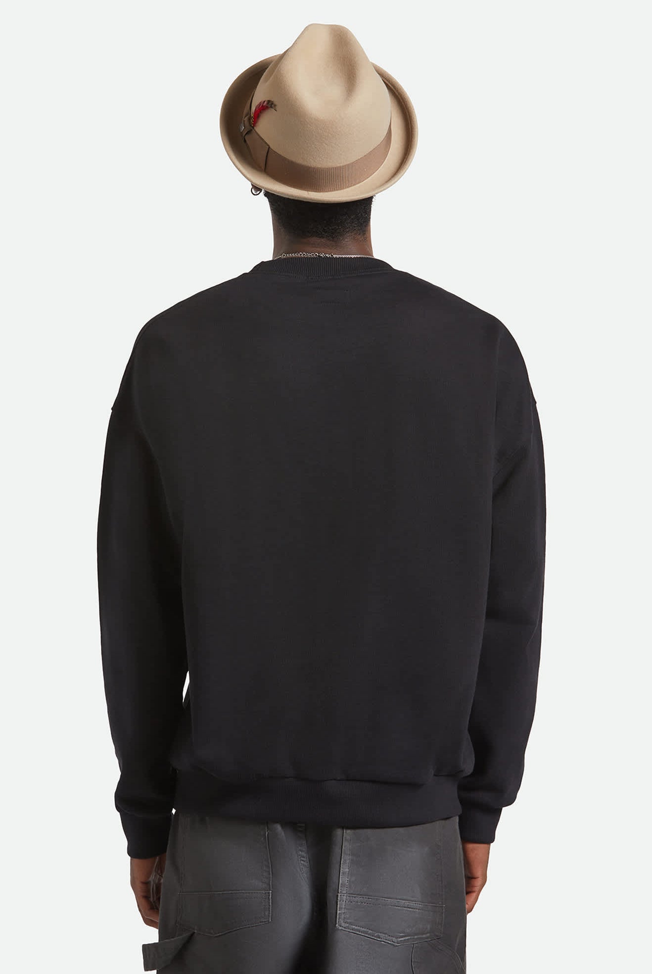 Unisex Gain Fedora in the color Sand/Antique Brass - Men's Back View