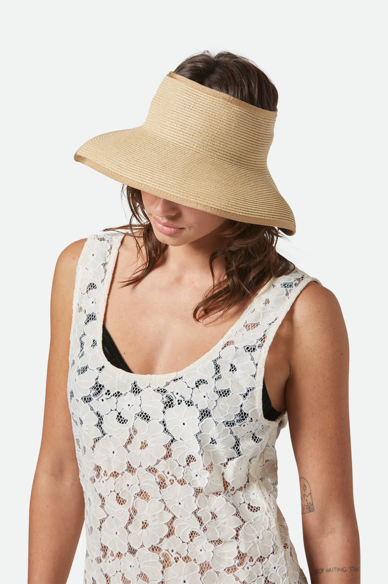 Women's Ivy Packable Straw Visor in the color Tan - Additional Fit image