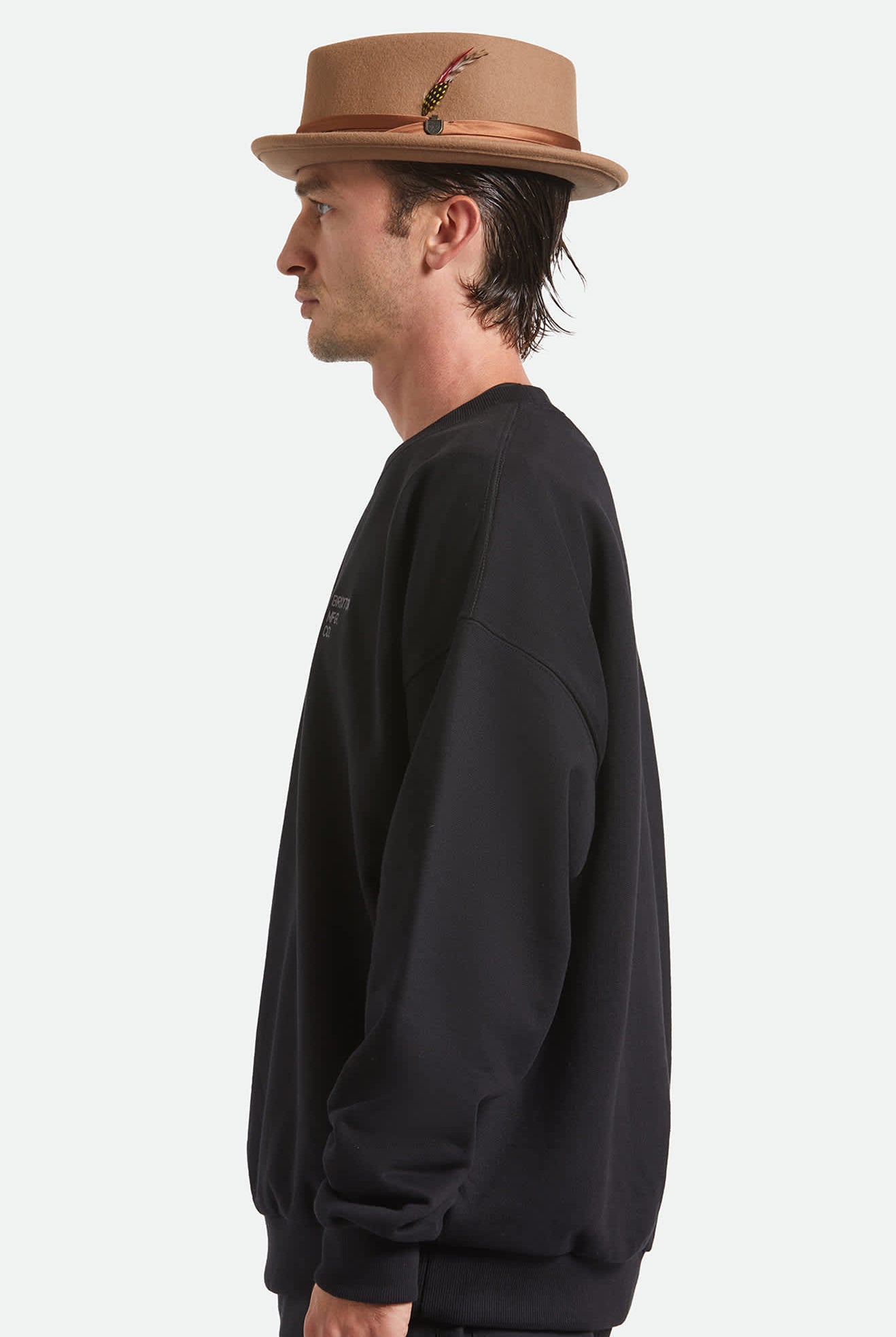 Unisex Stout Pork Pie in the color Tan - Men's Side View