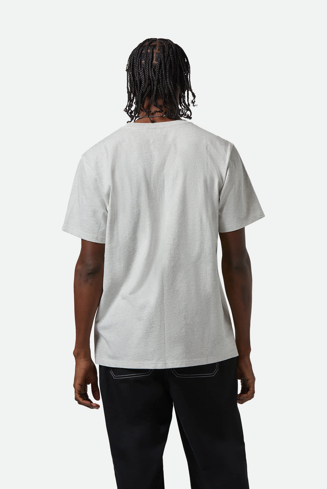 Men's Embroidered Heavyweight S/S Pocket T-Shirt in the color Heather Grey Ash - Men's Back View