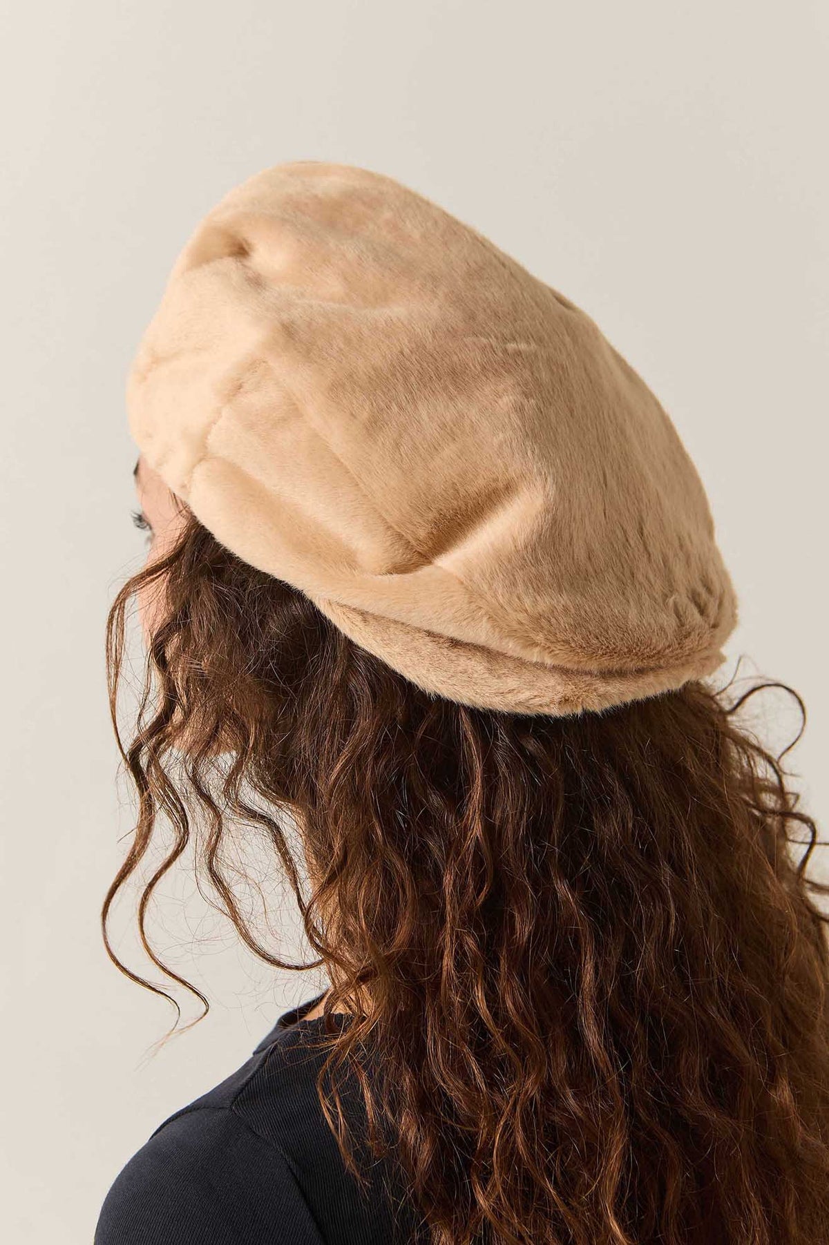 Unisex Century Barrel Snap Cap in the color Natural Faux Fur - Women's Back View