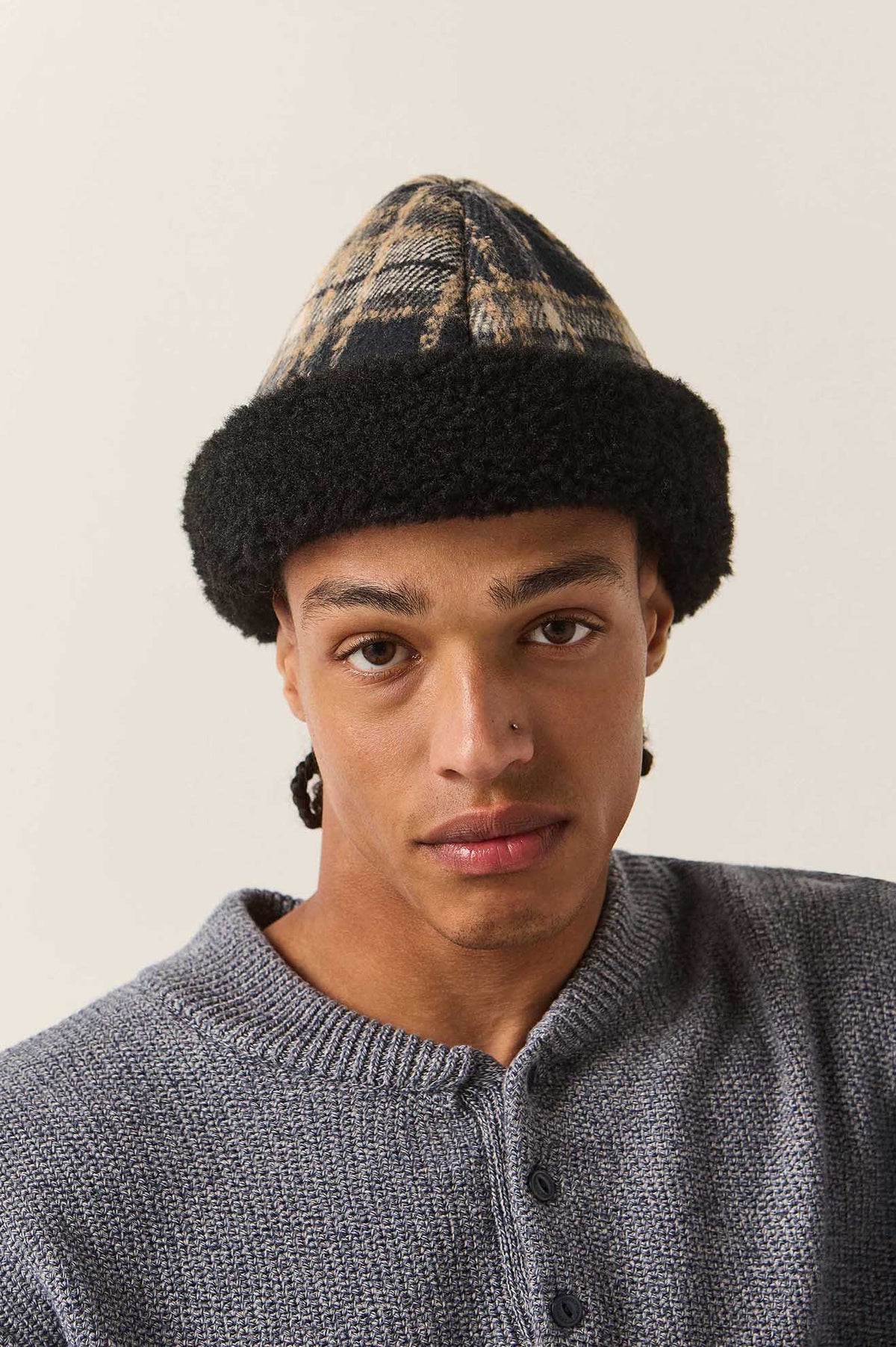 Unisex Ginsburg Hat in the color Navy/Sand/Cream - Men's Front View