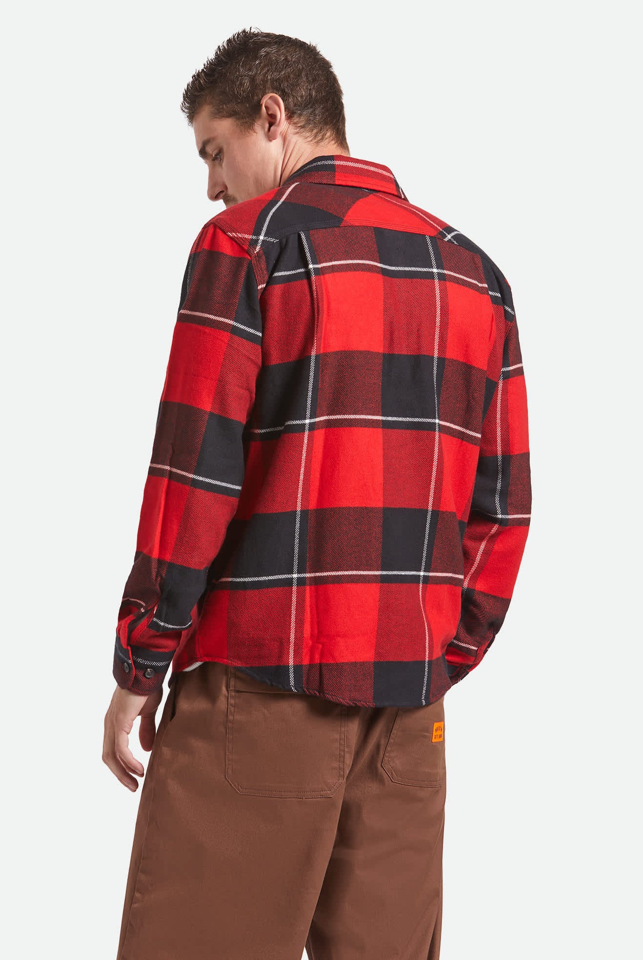 Men's Bowery Flannel in the color Black/Adrenaline Rush/Off White - Men's Back View