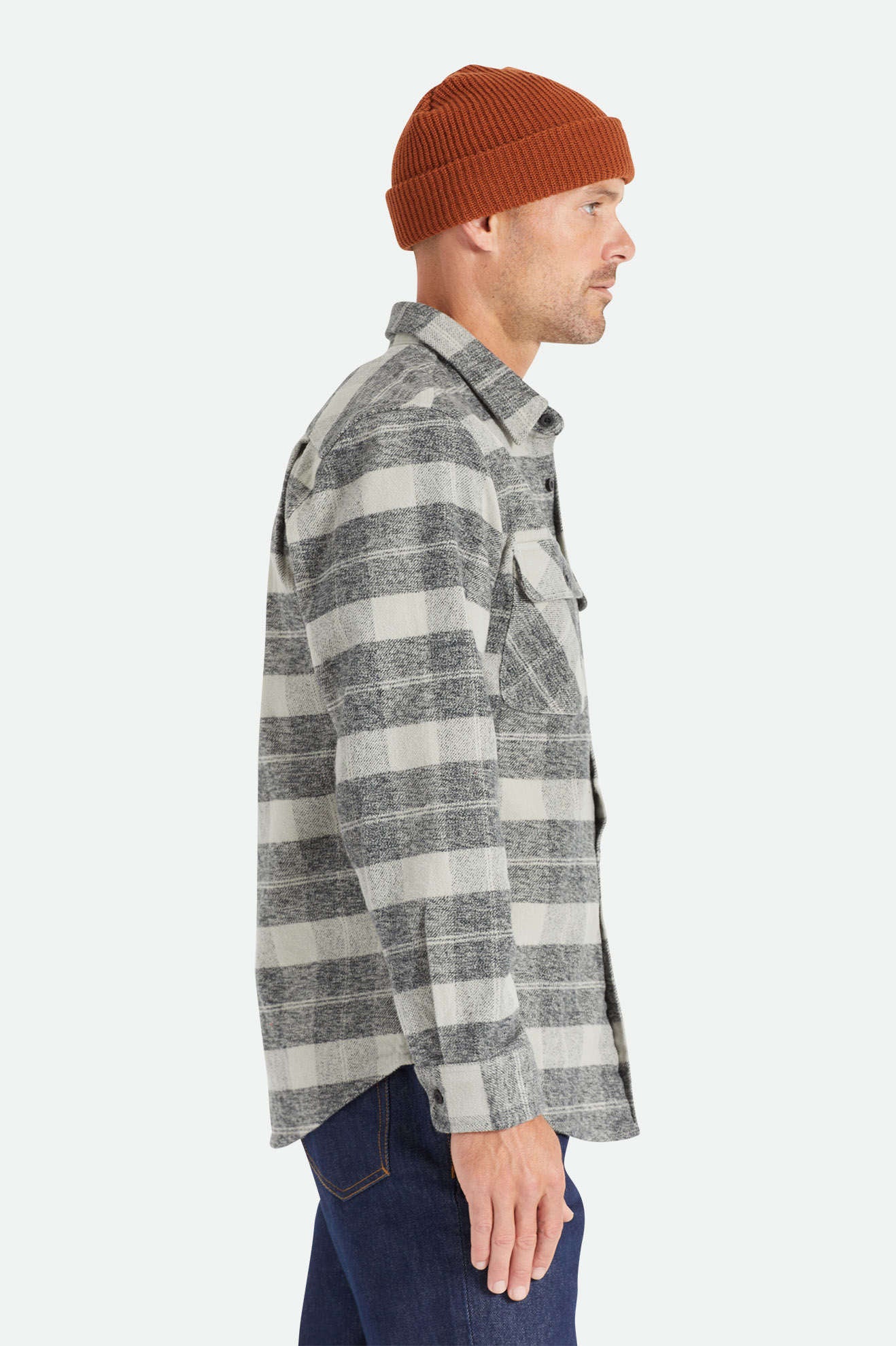 Men's Bowery Heavyweight Flannel in the color Black/Charcoal - Men's Side View