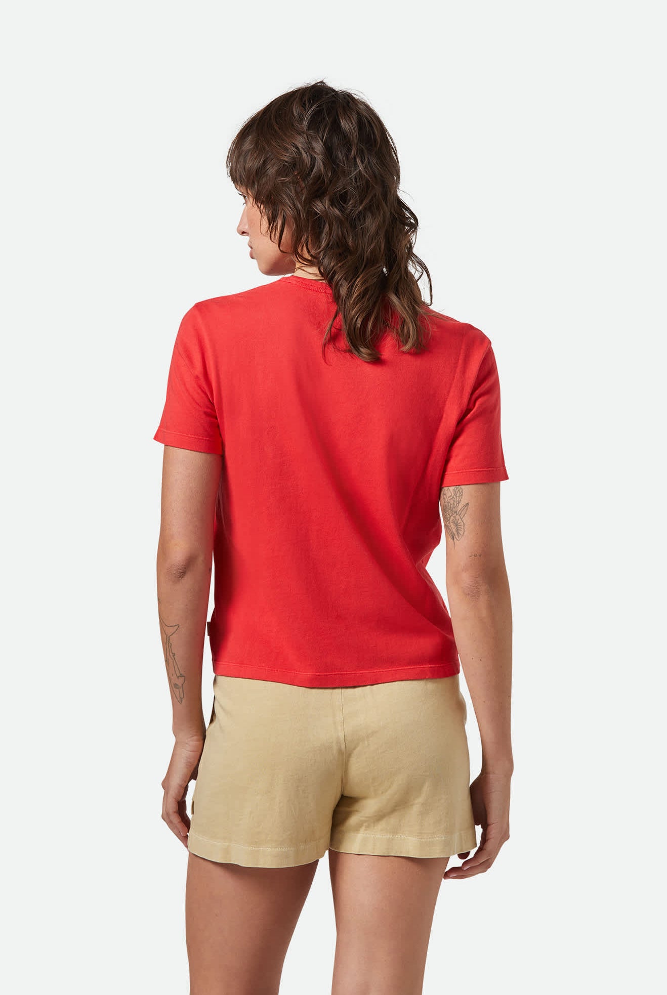 Women's Carefree Organic Garment Dye Perfect T-Shirt in the color Crimson - Women's Back View