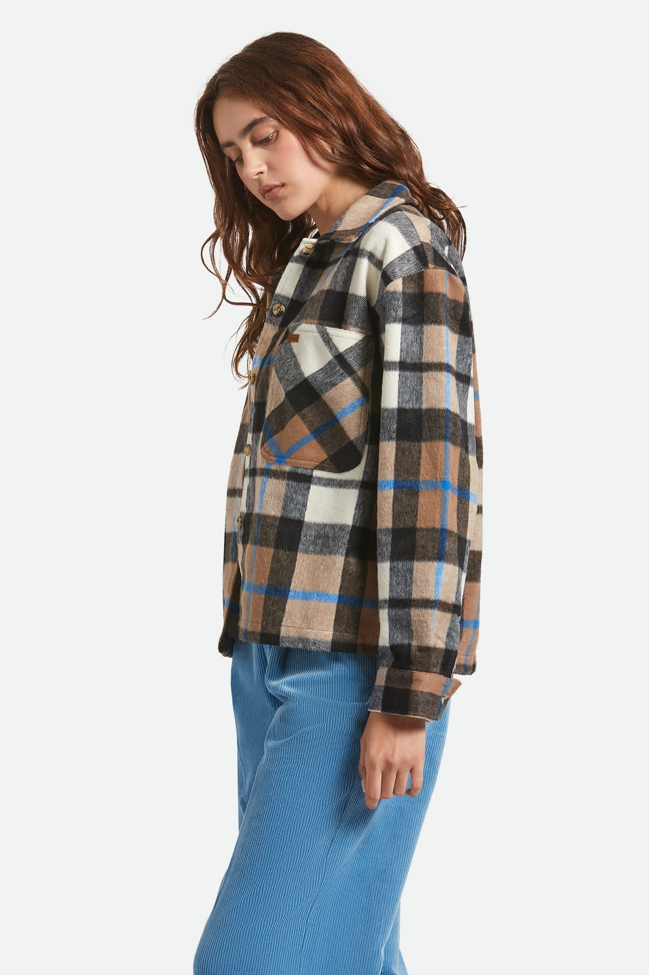 Women's Bowery Women's Soft Brushed Flannel in the color Washed Black/Sand - Women's Side View