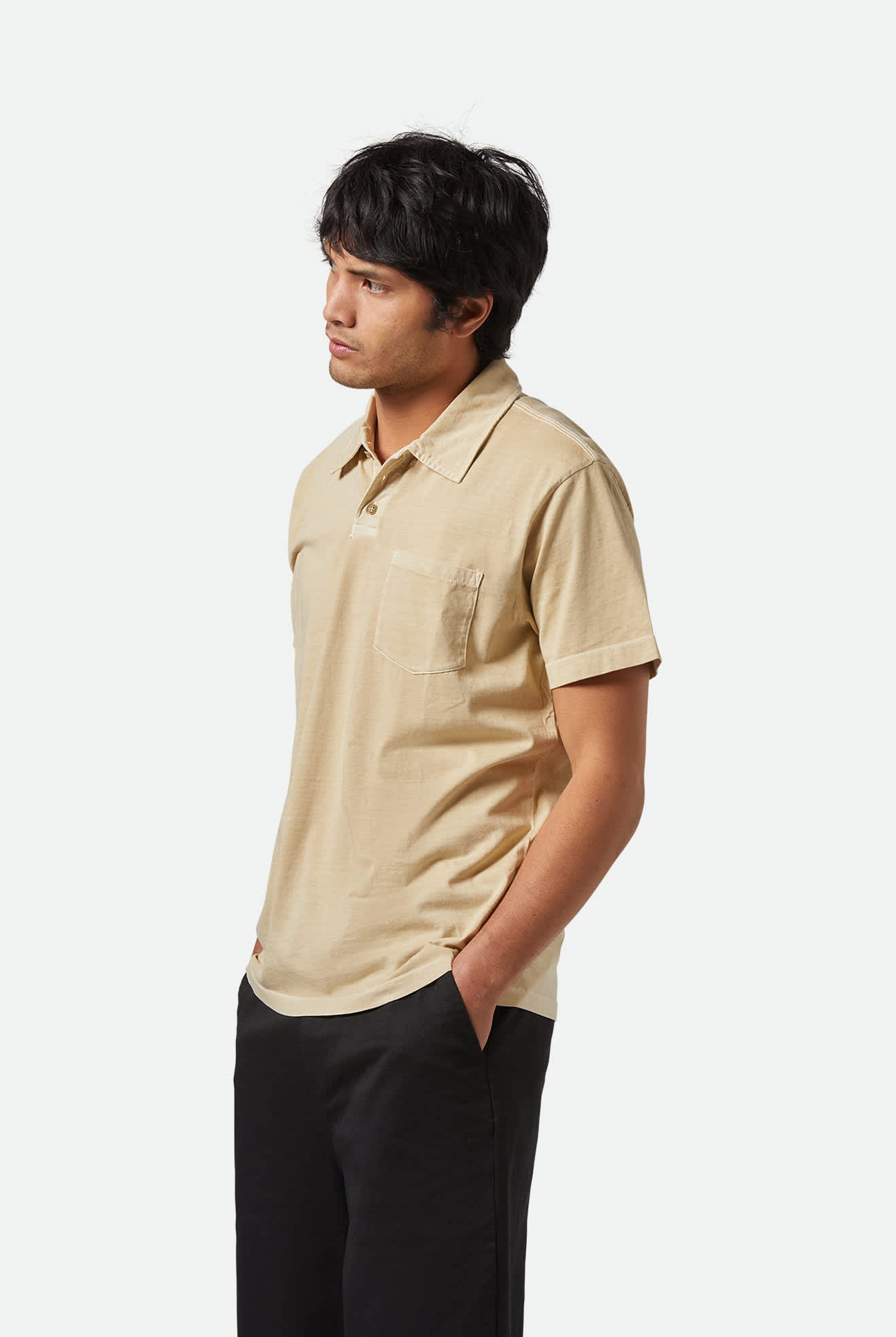 Men's Vintage Wash S/S Polo in the color Washed Khaki - Men's Side View
