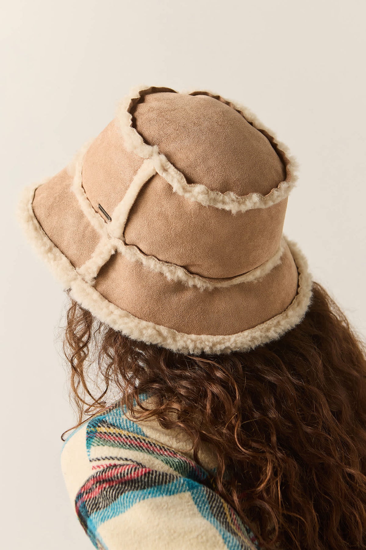 Women's Ellee Cozy Bucket Hat in the color Toffee Faux Fur - Women's Back View