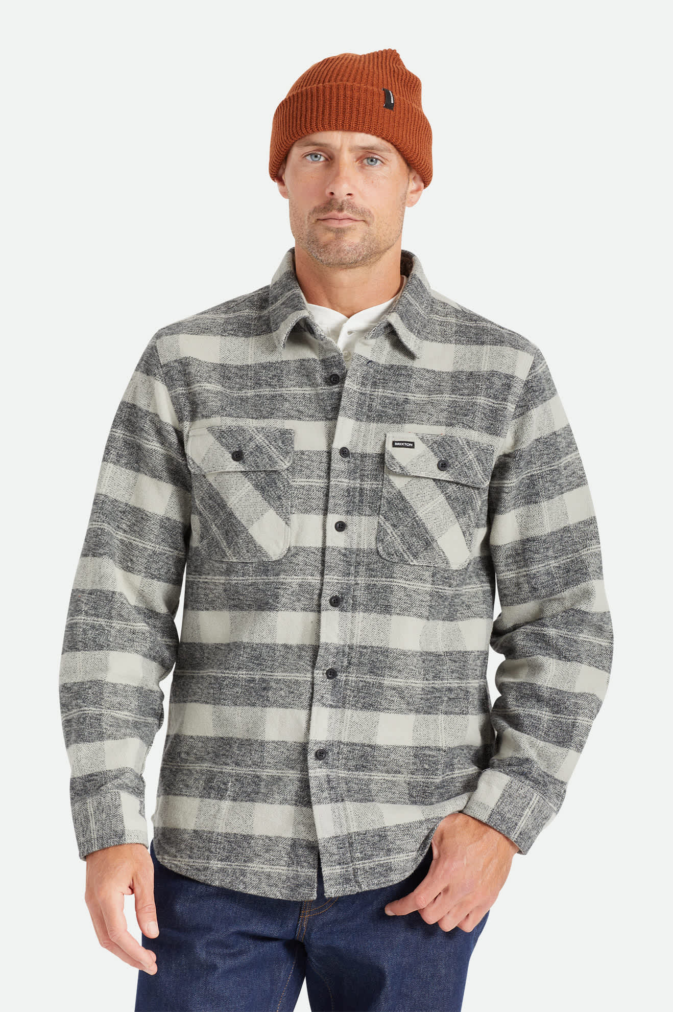 Men's Bowery Heavyweight Flannel in the color Black/Charcoal - Men's Front View