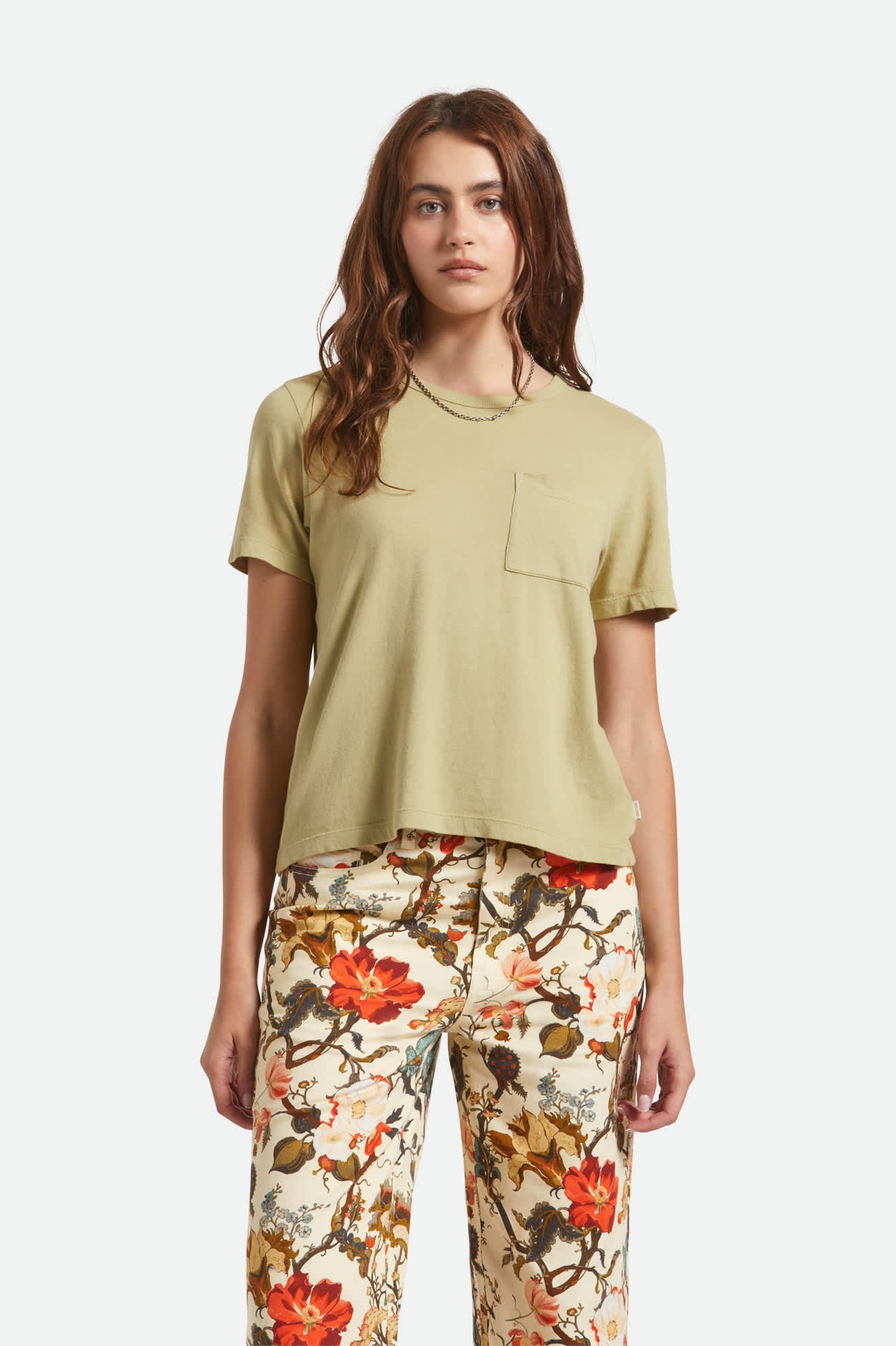 Women's Carefree Organic Garment Dye Perfect T-Shirt in the color Elm - Women's Front View