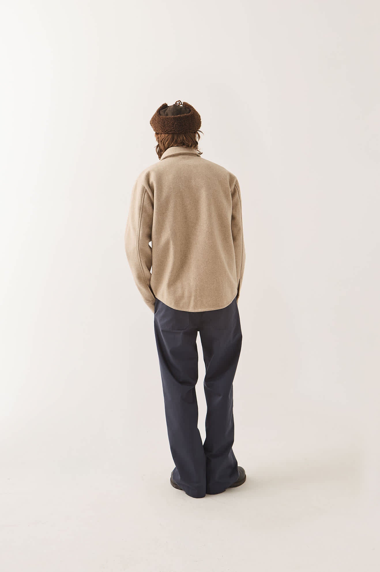 Men's Durham Felted Stretch Jacket in the color Oatmeal - Men's Back View