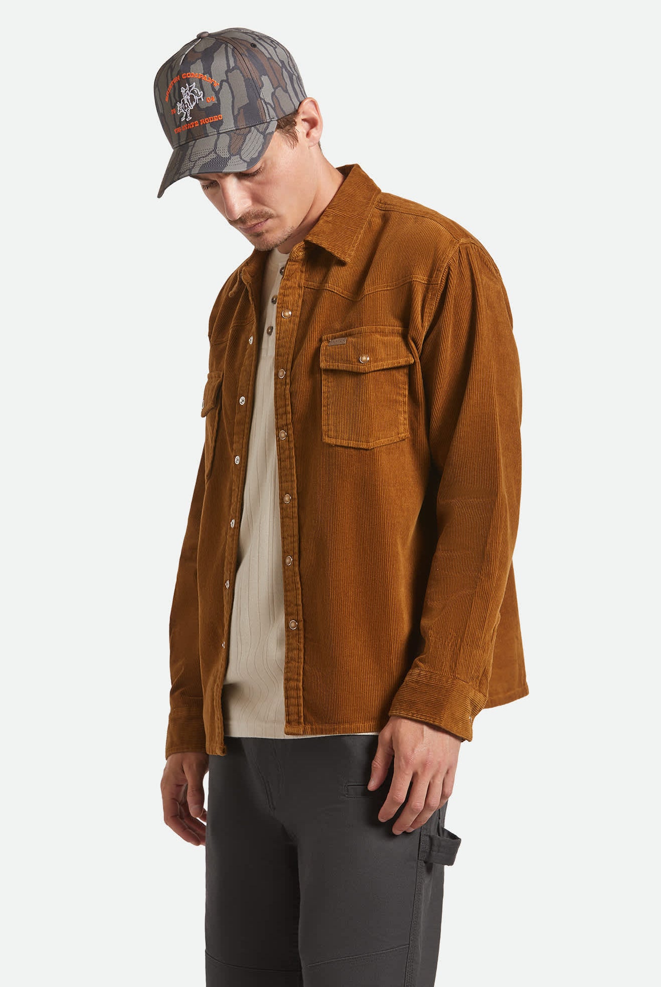 Men's New West Relaxed Overshirt in the color Washed Copper Corduroy - Men's Front View