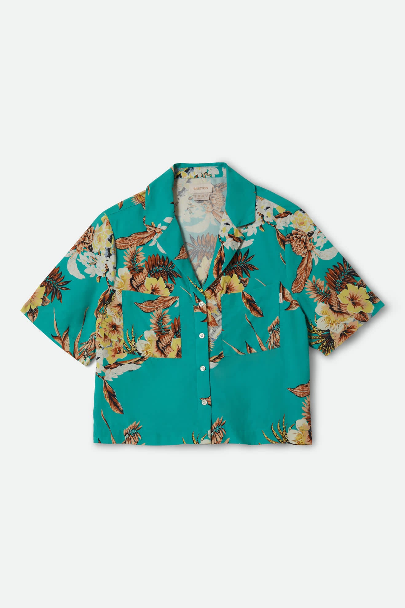 Women's Campos Button Down Shirt in the color Retro Green Flor Campos - Front Product View
