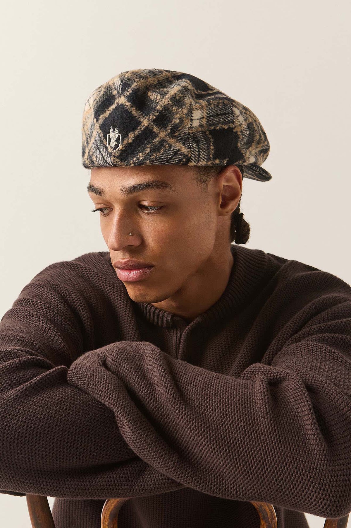 Unisex Century Barrel Snap Cap in the color Navy/Sand/Cream - Men's Side View