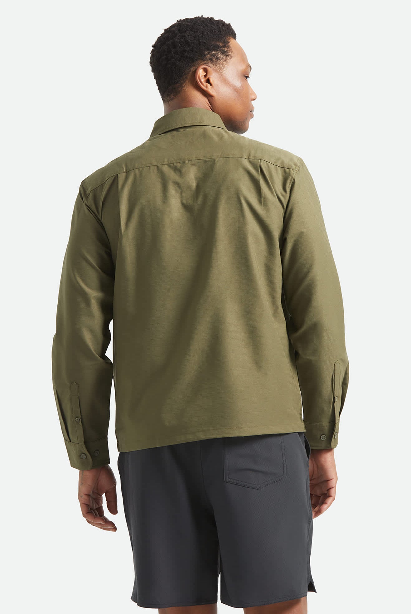 Men's Journey Lightweight Long Sleeve Shirt in the color Dark Olive - Men's Back View