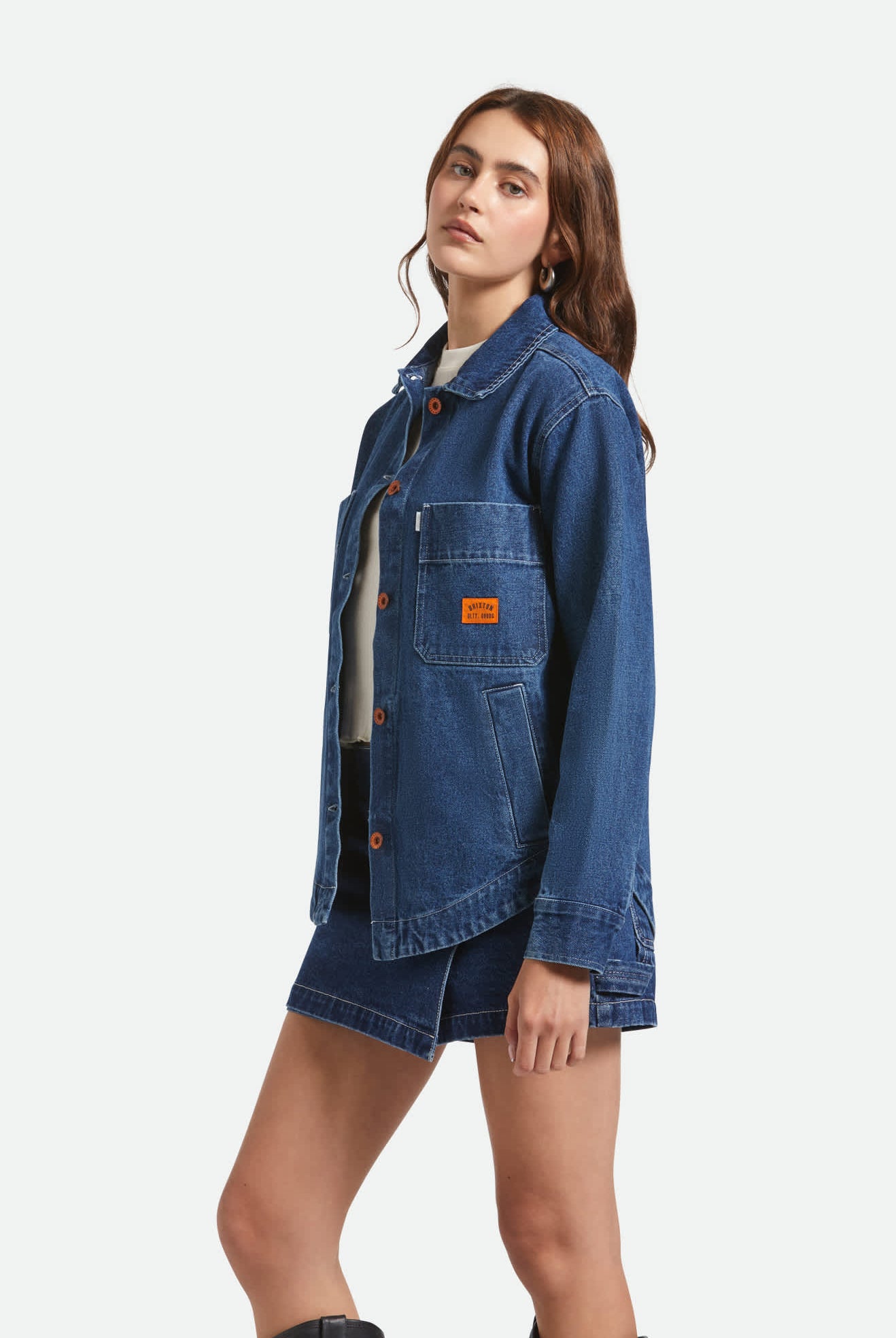 Women's Durham Shirt Jacket in the color Rinse Denim - Women's Side View