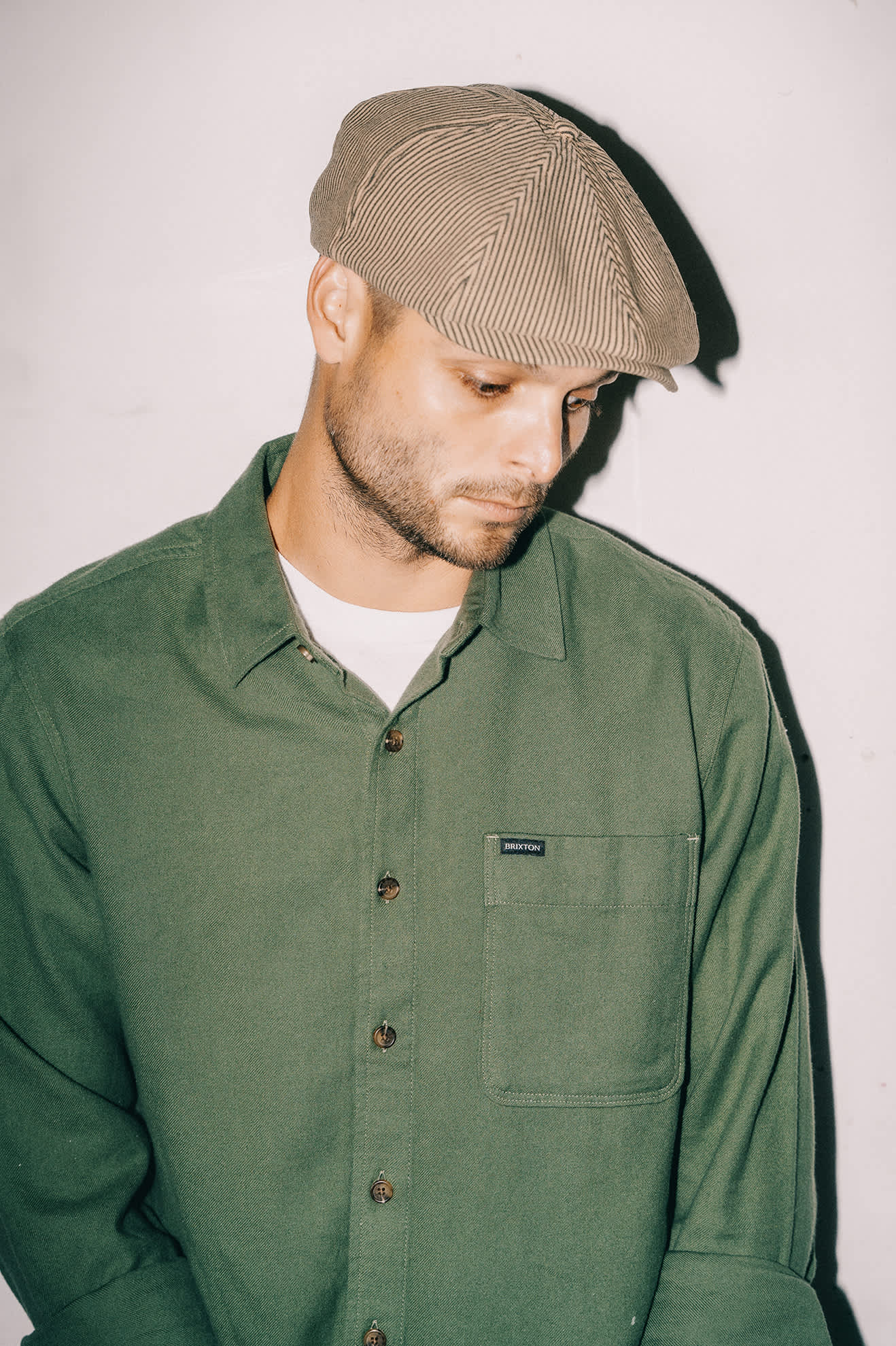 Unisex Brood Newsboy Cap in the color Dark Tan/Black Hickory Stripe - Men's Lifestyle image