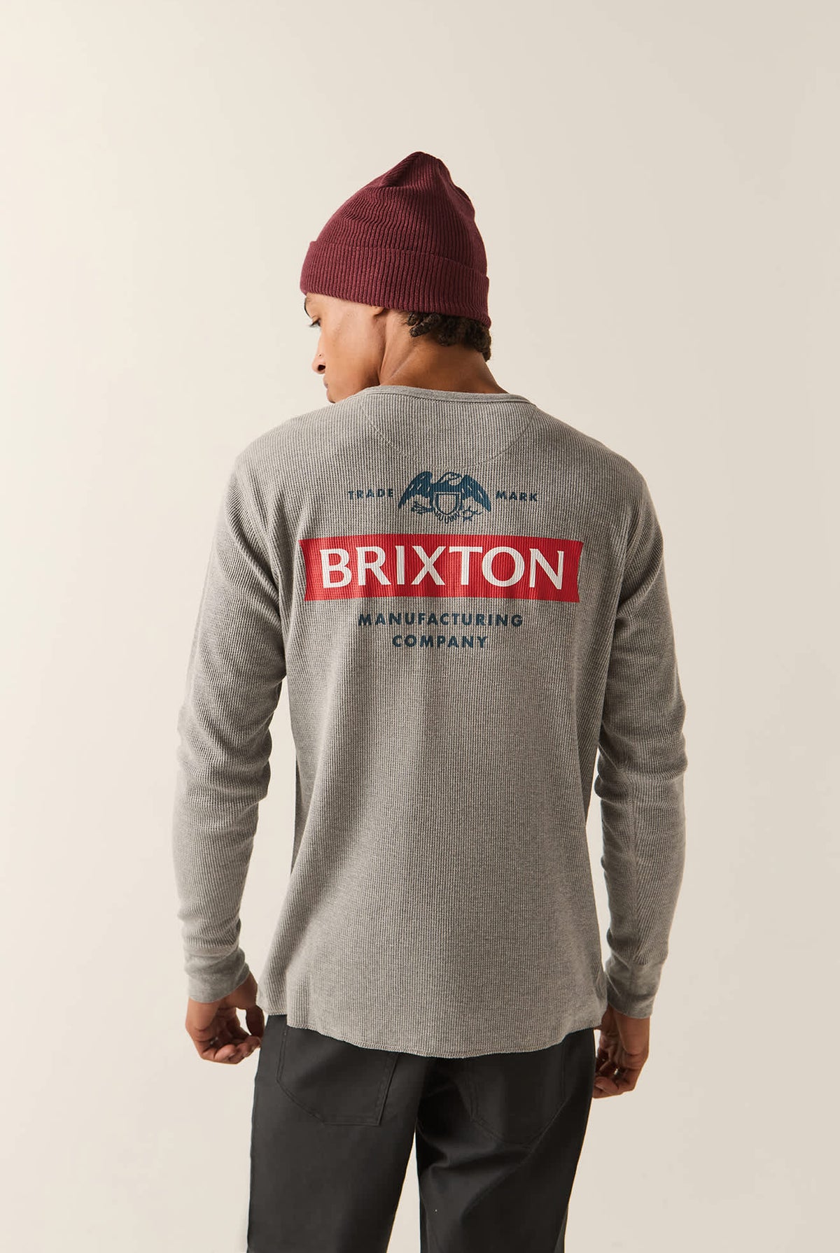Men's Trademark Waffle Knit Top in the color Heather Grey - Men's Back View