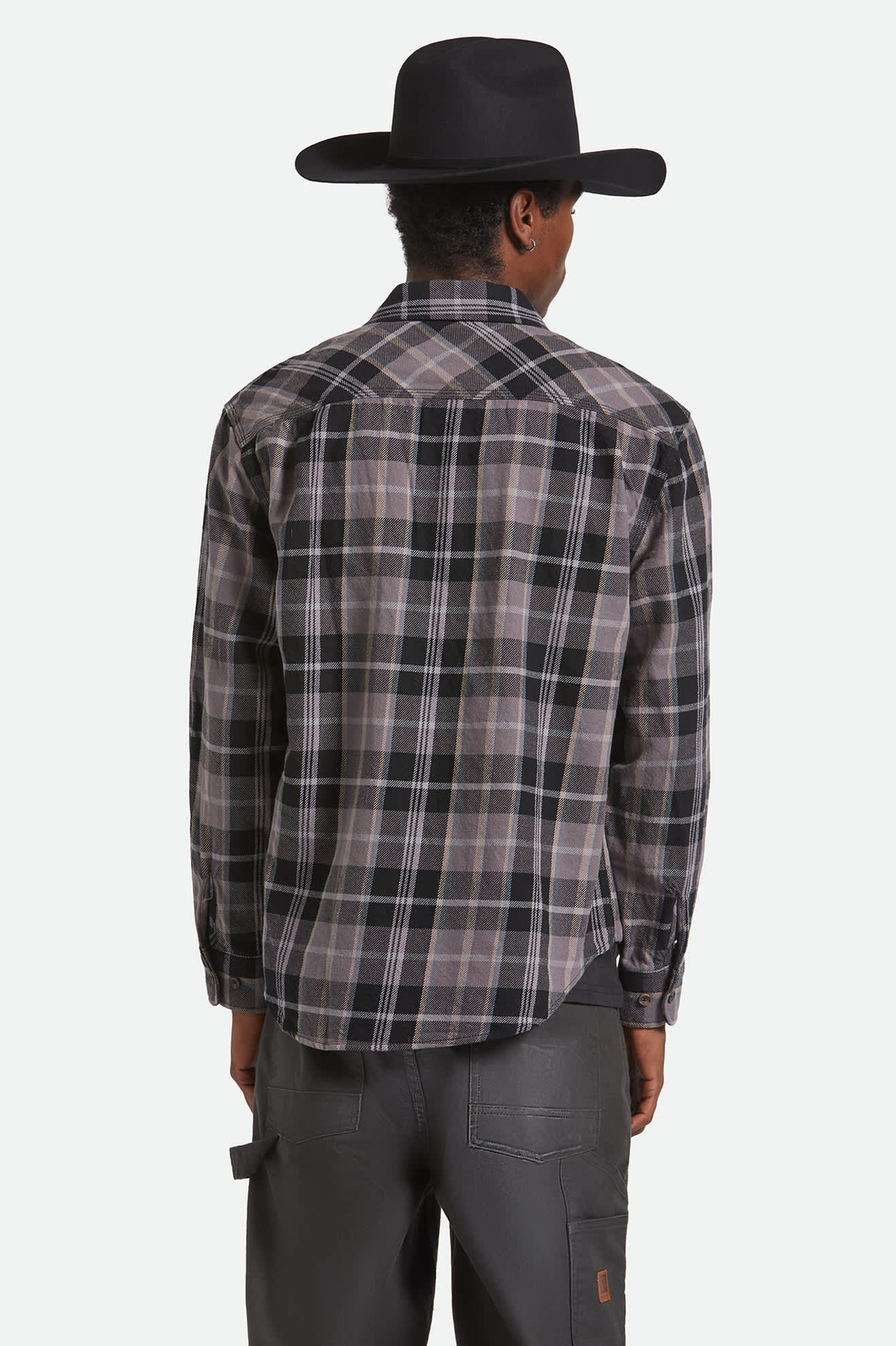 Men's Vintage Wash Flannel in the color Black/Charcoal Beige/Slate - Men's Back View