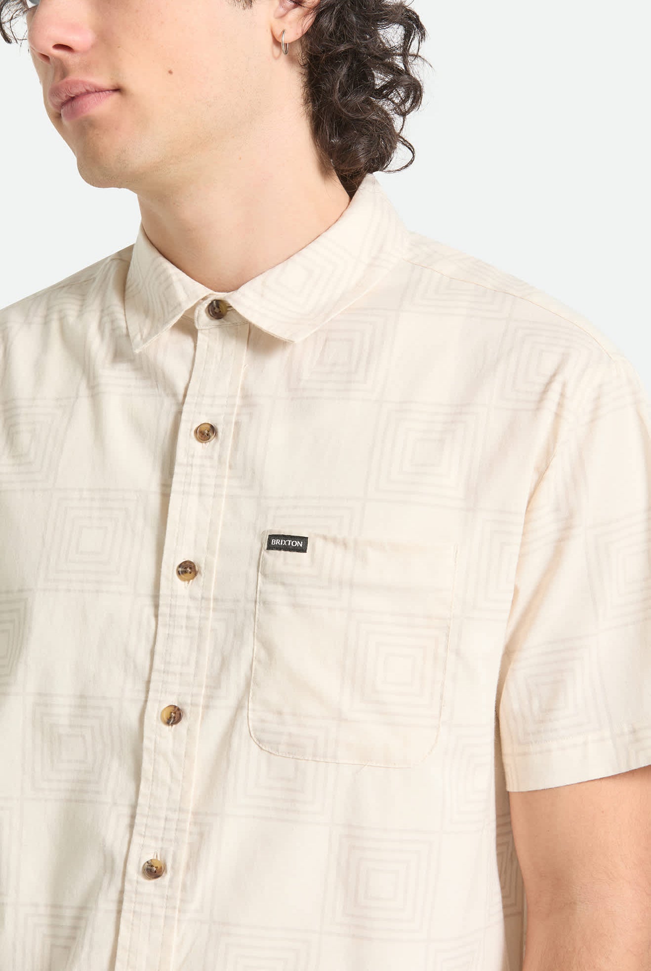 Men's Cru Print Short Sleeve Shirt in the color Whitecap/Geo Checker - Additional Fit image