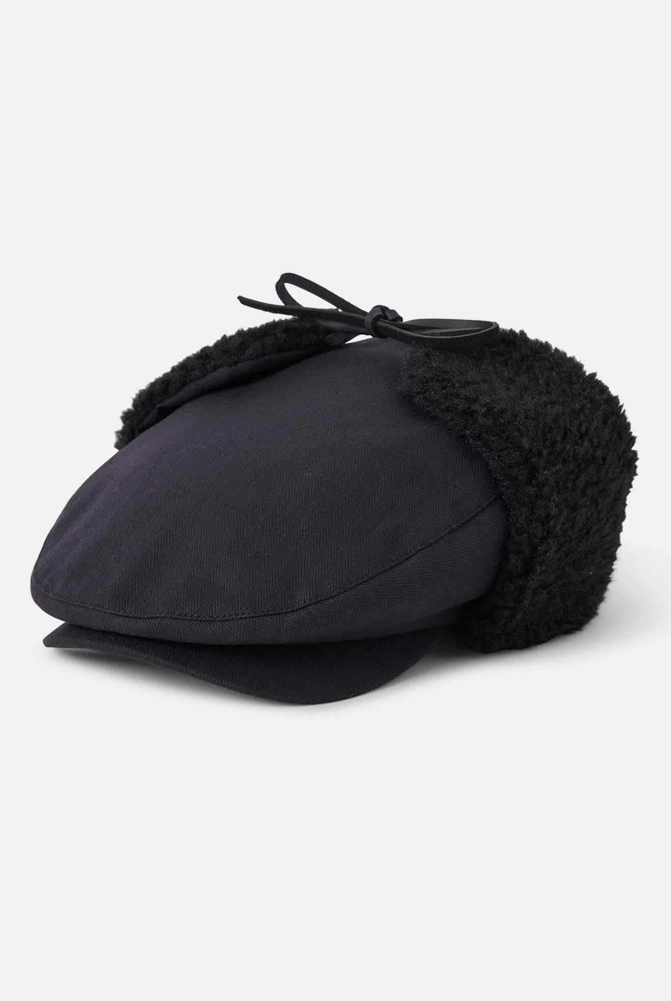 Unisex Barrel Earflap Snap Cap in the color Black/Black - Front Product View