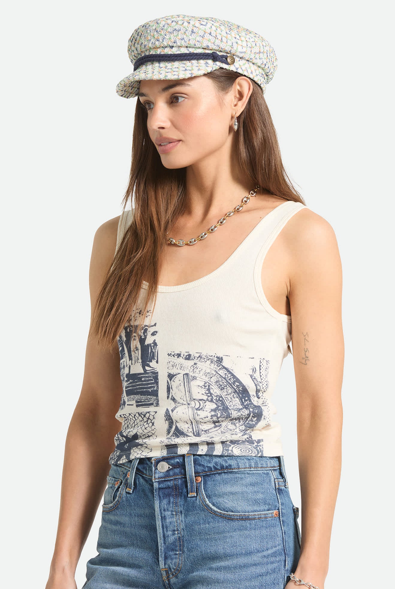 Women's Collage A-Tank in the color Off White - Women's Side View