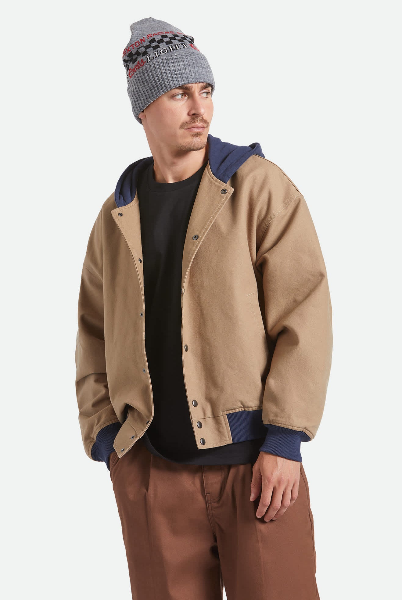 Men's Canvas Hooded Bomber Jacket in the color Khaki/Mood Indigo - Additional Fit image