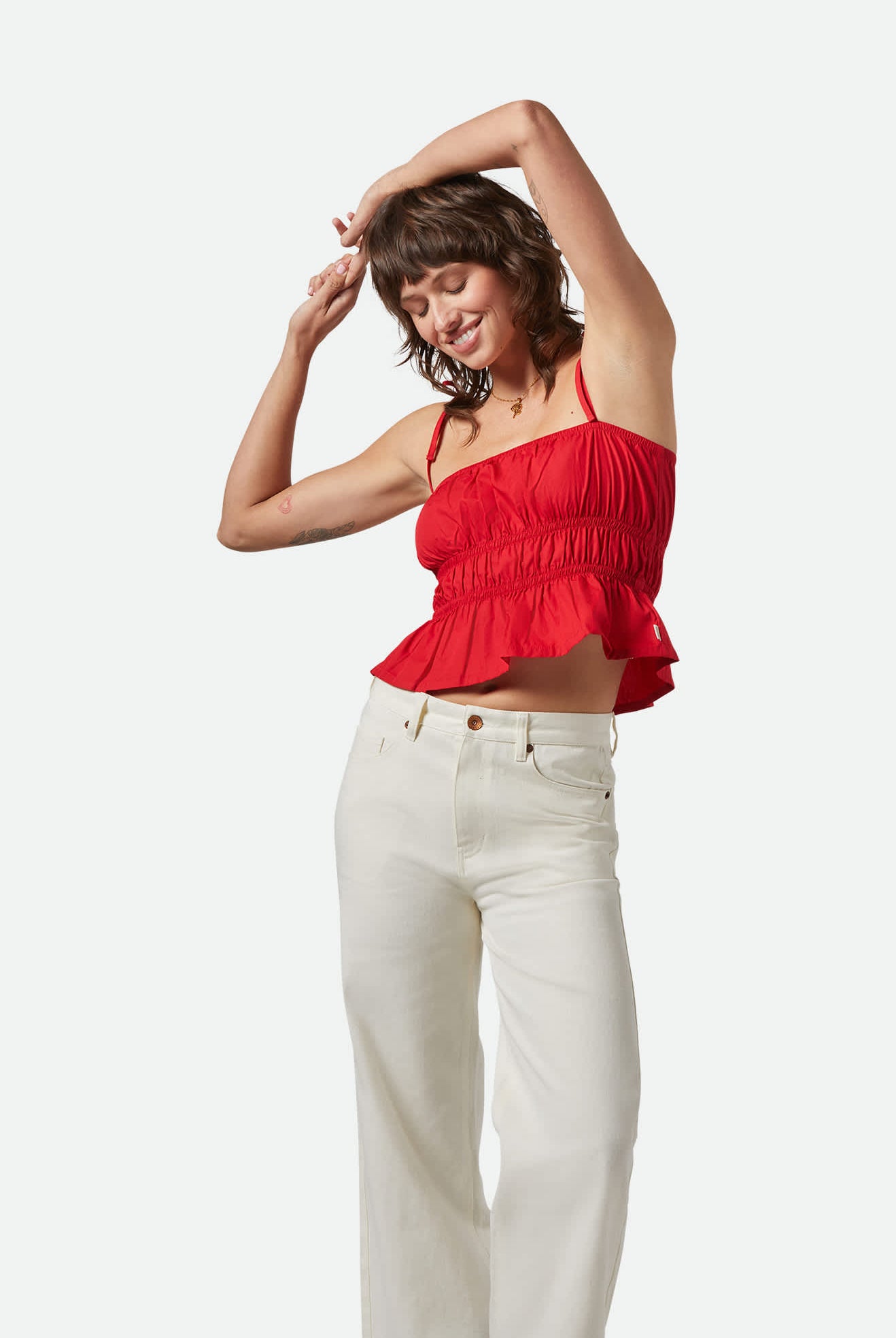 Women's Eden Smocked Top in the color Crimson - Additional Fit image