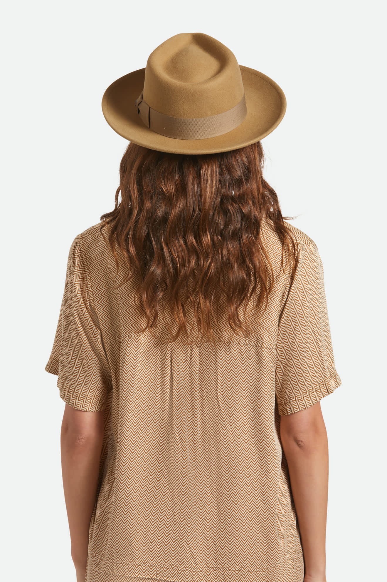 Unisex Swindle Convertabrim Fedora in the color Antique Bronze - Women's Back View