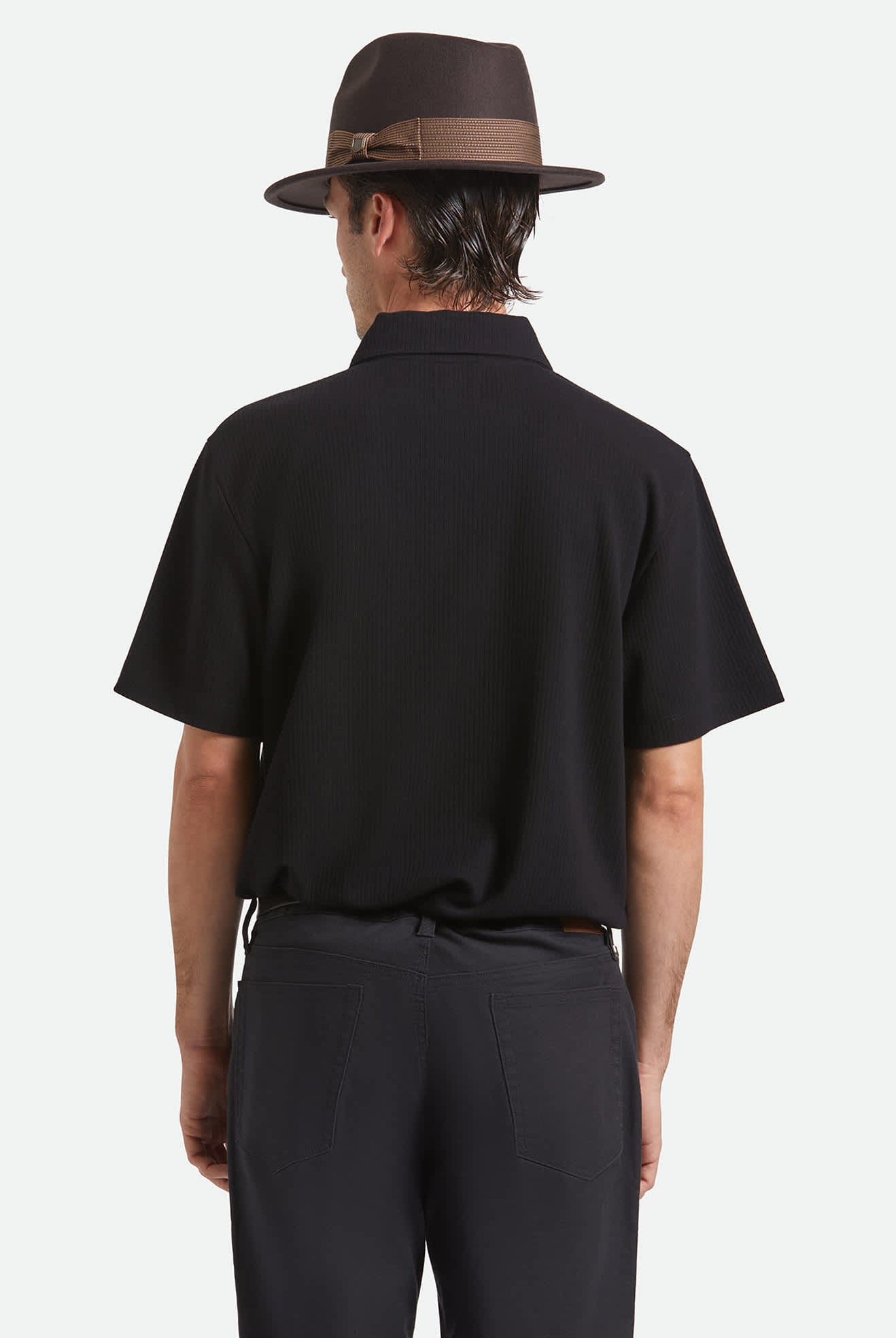 Unisex Roma Fedora in the color Chocolate/Bronze - Men's Back View