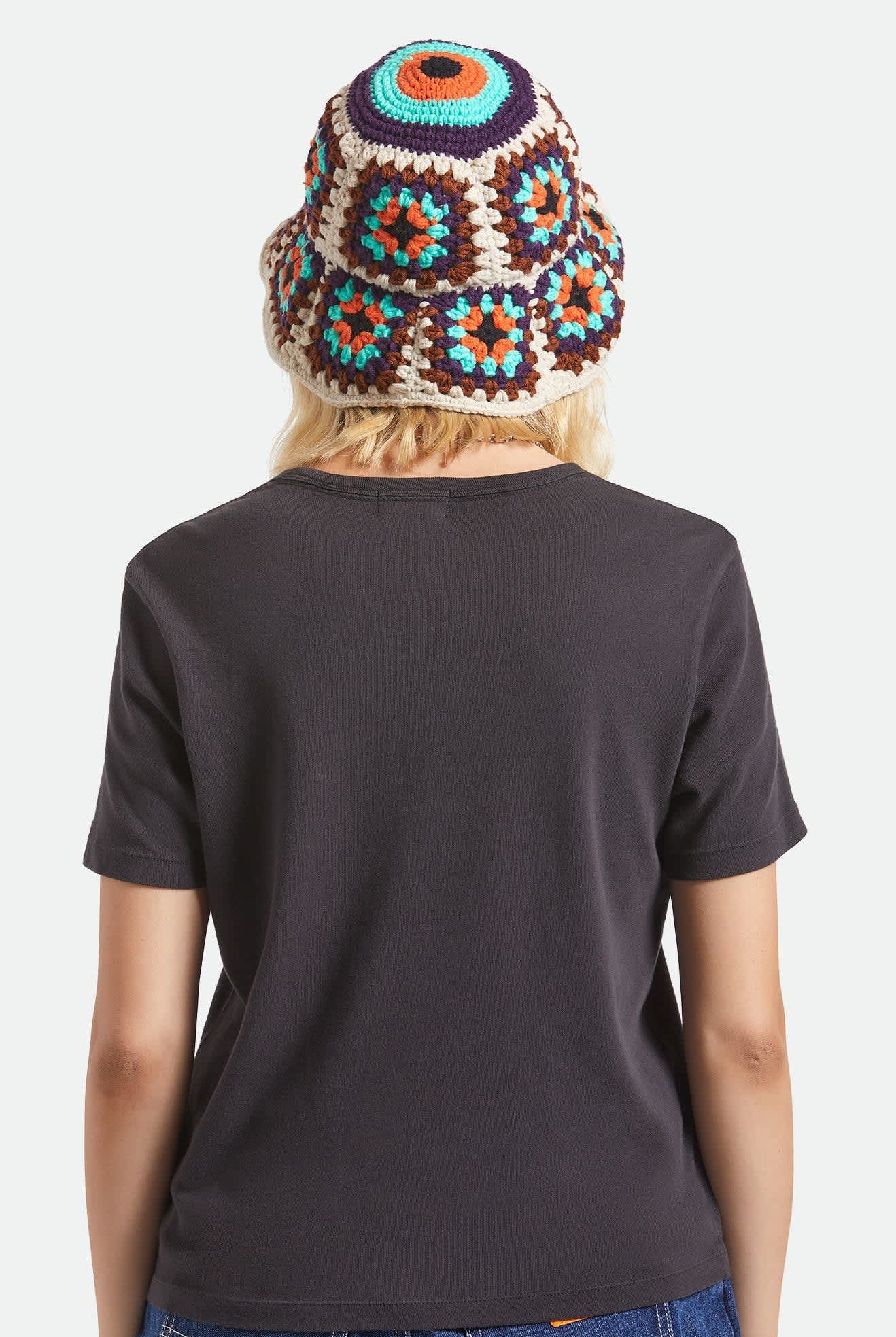 Women's Crochet Knit Bucket Hat in the color Multi Color - Women's Back View