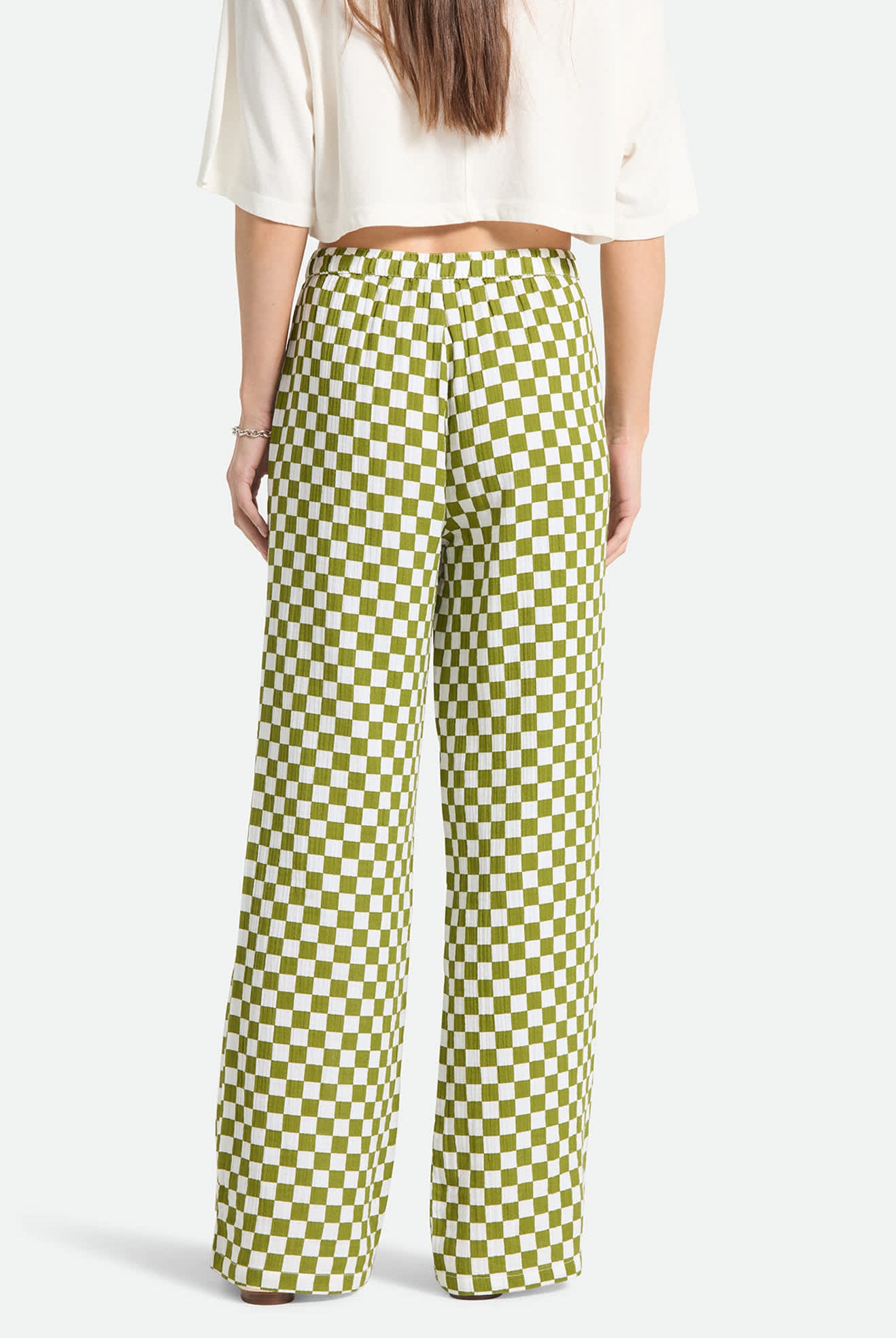 Women's The Lola Lounge Pant in the color Sublime Green Checkerboard - Women's Back View