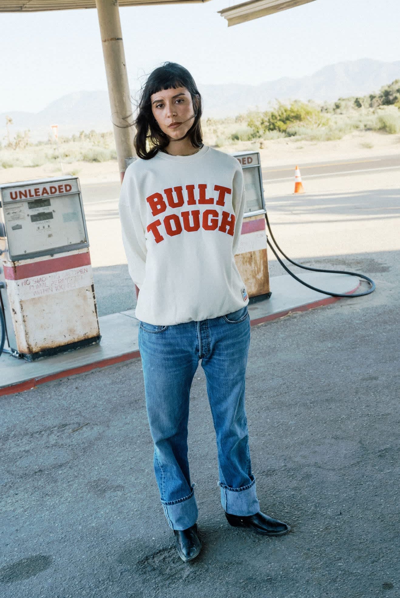 Women's Ford Built Tough Crew Fleece in the color Wimbledon White - Women's Lifestyle image