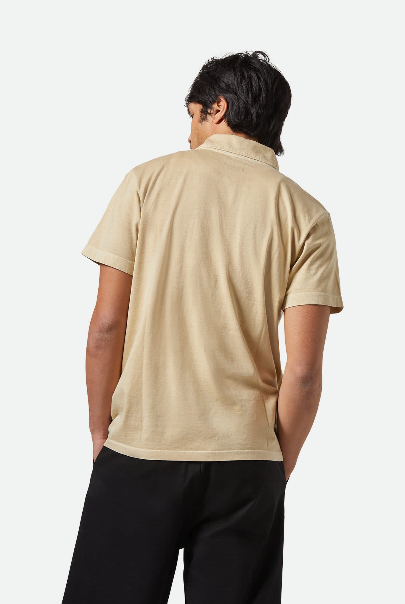 Men's Vintage Wash S/S Polo in the color Washed Khaki - Men's Back View