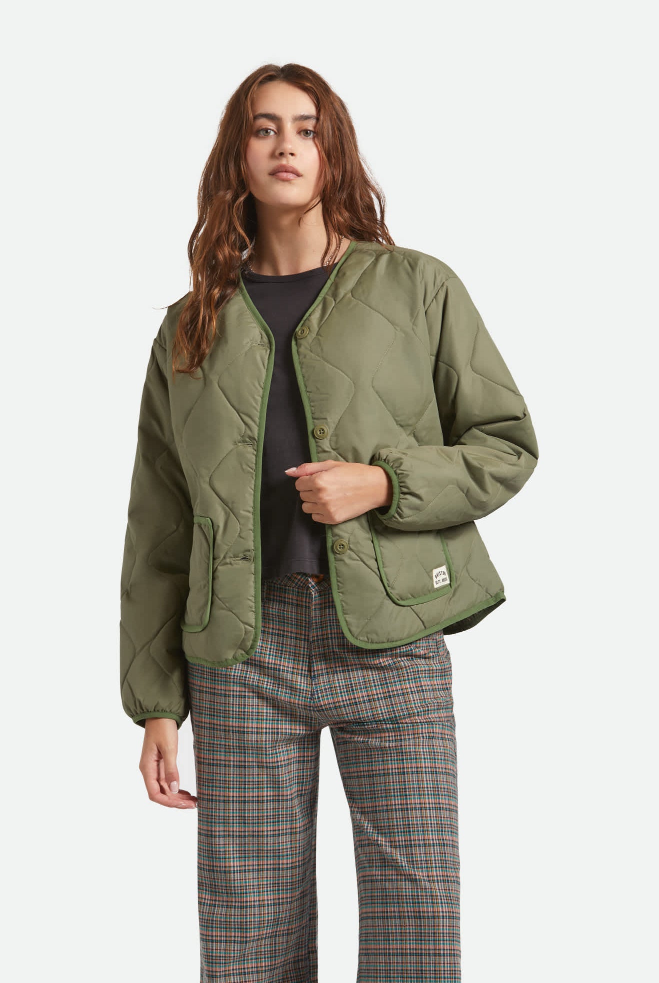 Women's Delilah Quilted Jacket in the color Olive Surplus - Women's Front View