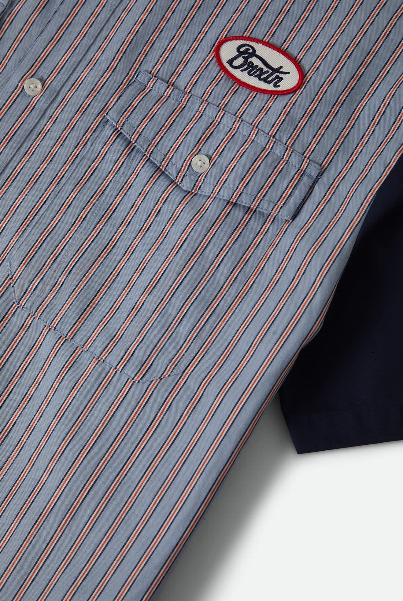 Men's Builders Olson Short Sleeve Shirt in the color Blue Aura Stripe - Additional Laydown image