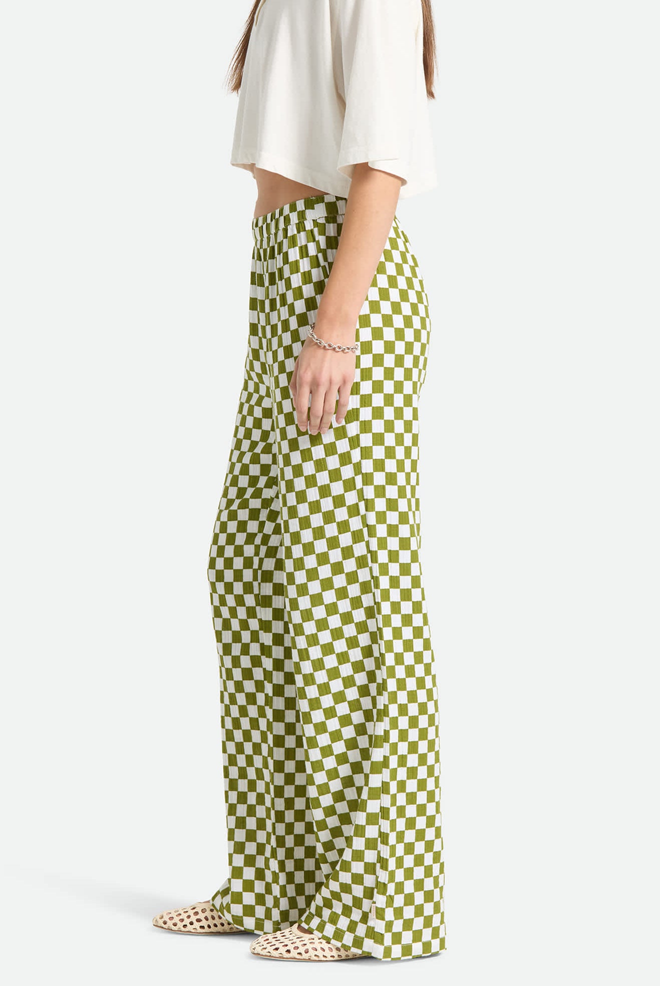 Women's The Lola Lounge Pant in the color Sublime Green Checkerboard - Women's Side View