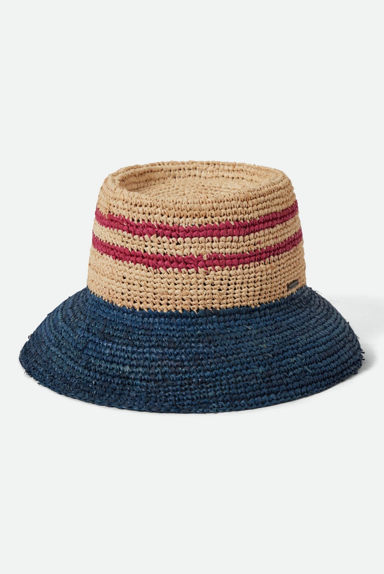 Women's Ellee Straw Bucket Hat in the color Natural/Navy/Red - Front Product View