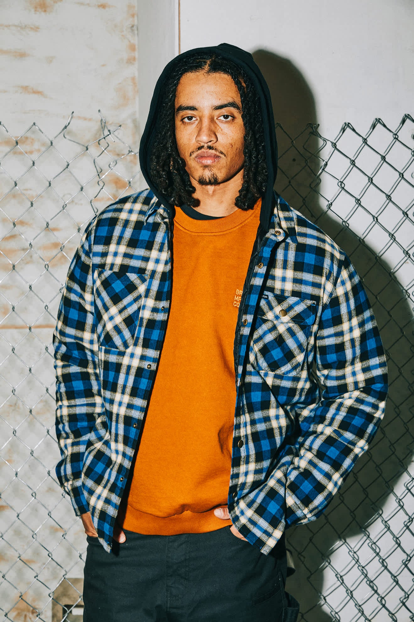 Men's Bowery Quilited Hooded Flannel in the color Navy/Cream - Men's Lifestyle image