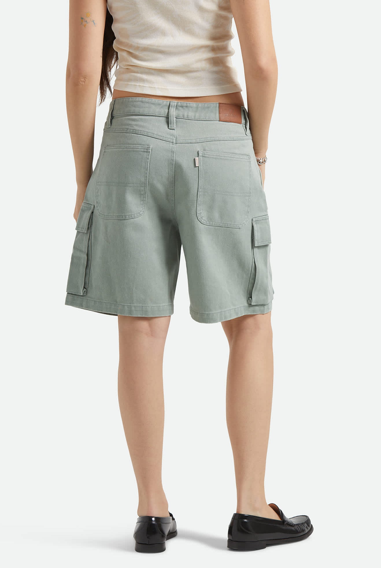 Women's The Alba Baggy Carpenter Short in the color Washed Sage Green - Women's Back View