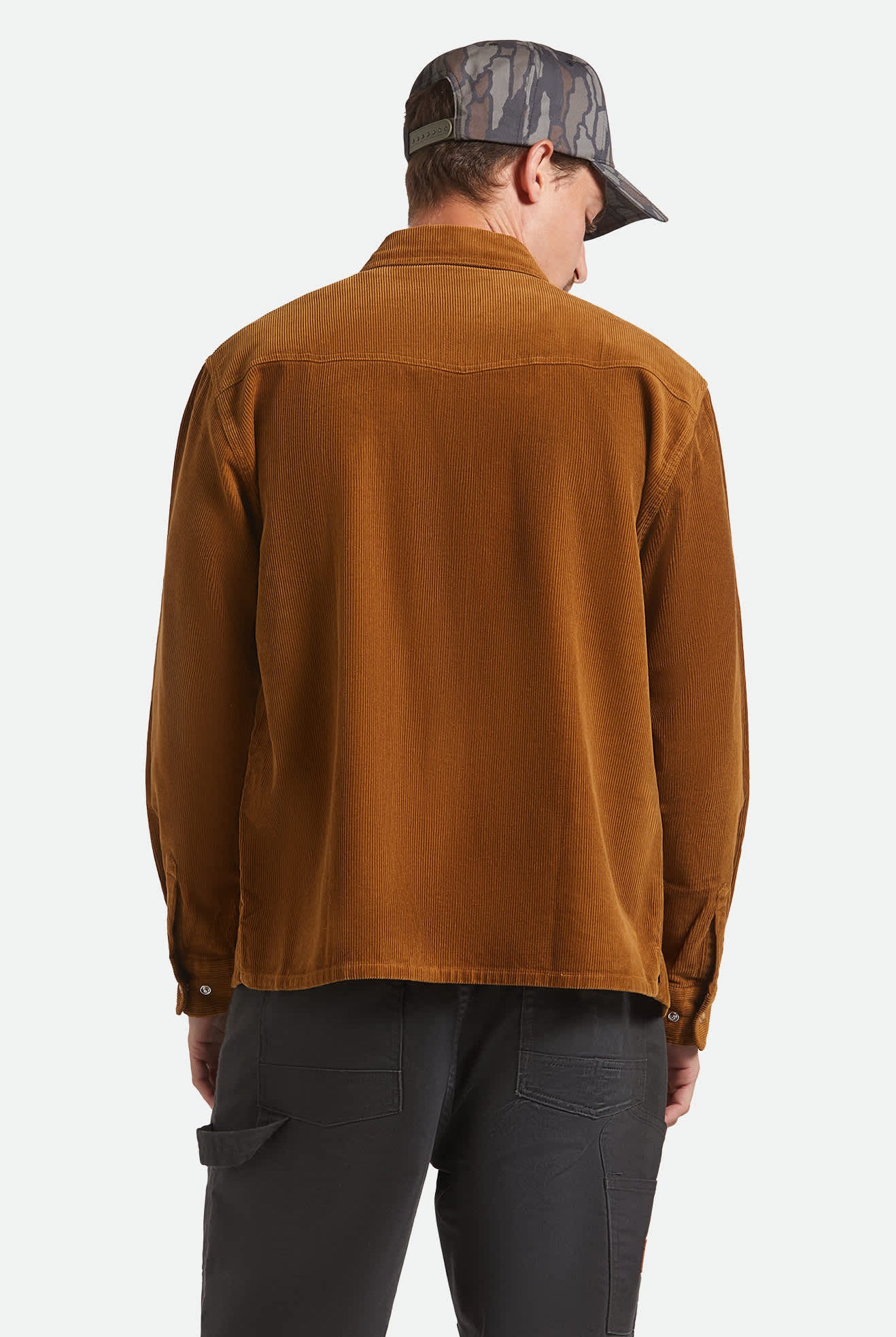 Men's New West Relaxed Overshirt in the color Washed Copper Corduroy - Men's Back View