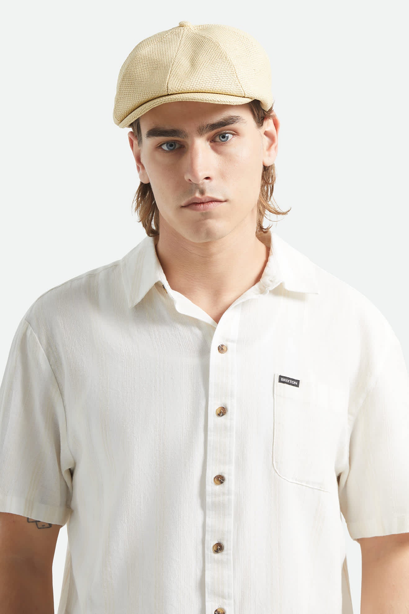 Unisex Brood Newsboy Cap in the color Dark Tan Straw - Men's Front View