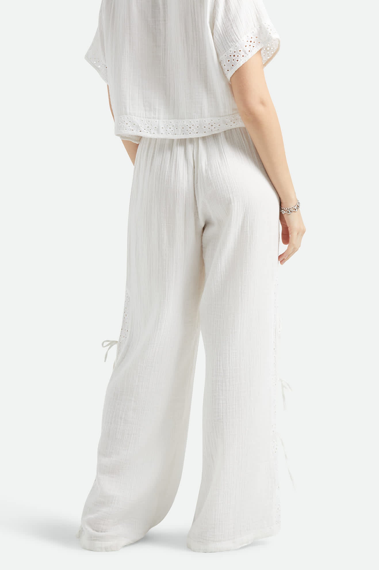 Women's Seaside Eyelet Wide Leg Pant in the color Off White Eyelet - Women's Back View
